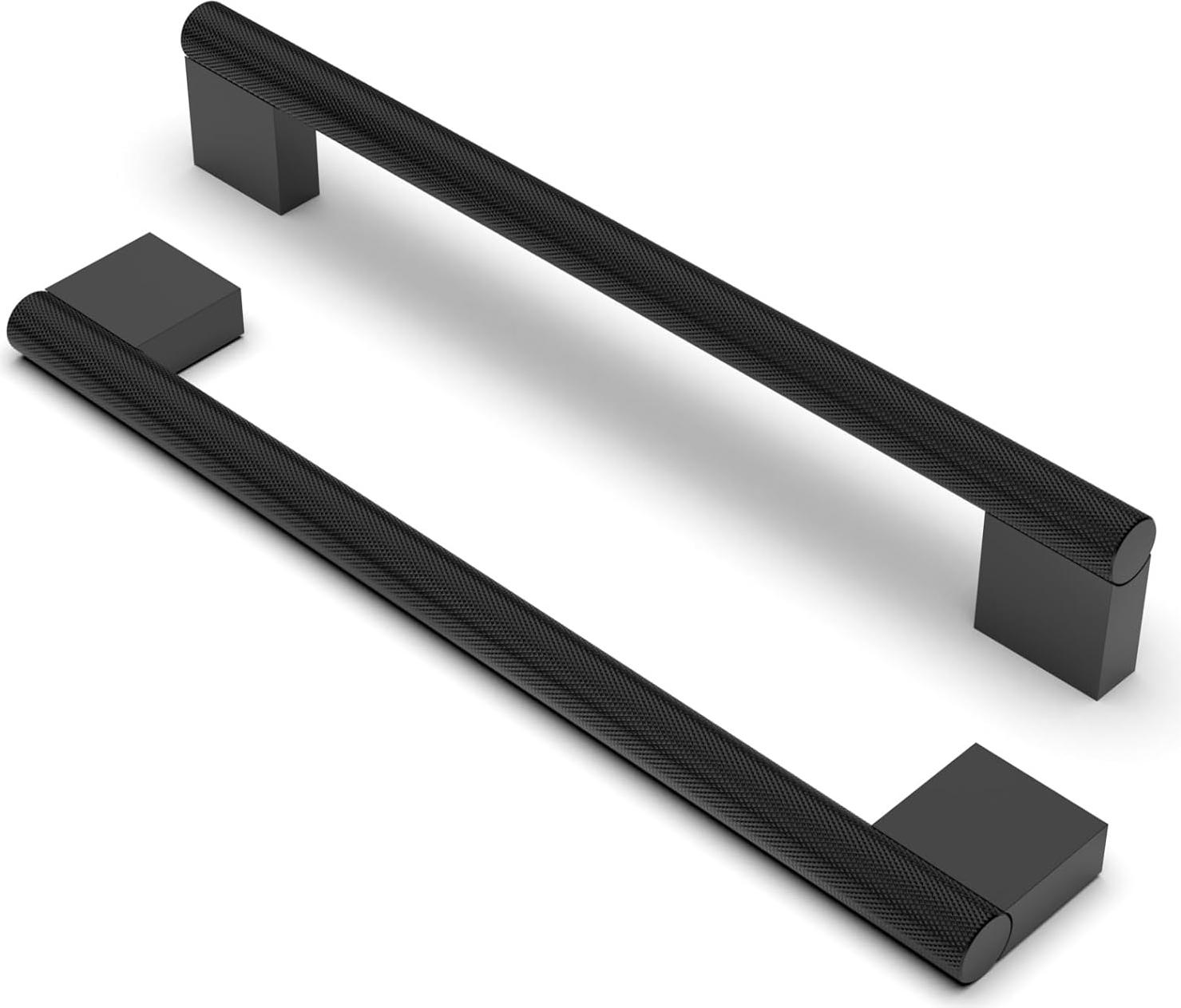 Markenlos Küchenschrankgriffe geriffelt matt schwarz - 10 Stück - Bohrlochabstand 192 mm - Küchengriffe Schubladengriffe Küchenschränke