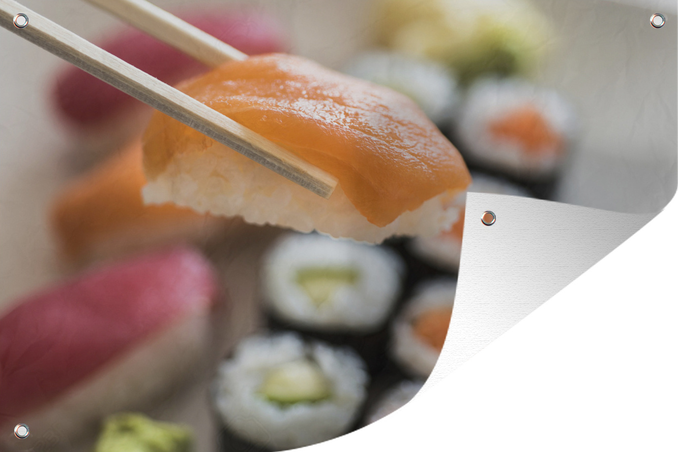 MuchoWow® 60x40 cm Outdoor-Poster Gartendeko Sichtschutz Garten Poster für den Garten Sushi wird abgeholt 133|38340985