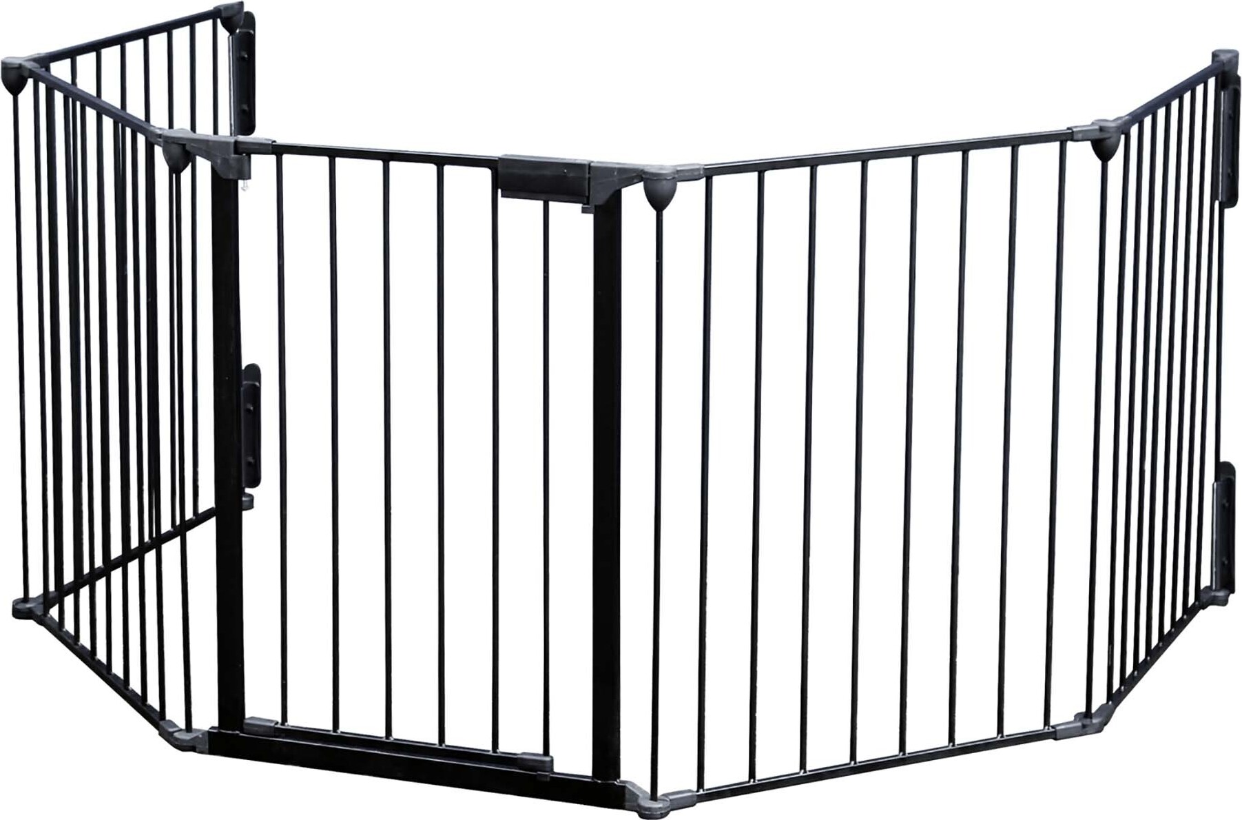 Wiltec XL Kaminschutzgitter 310 cm, Kinderschutzgitter mit Tür und Wandhalterung, Absperrgitter 5 Elemente aus Stahl, Türschutzgitter, Treppengitter Schwarz 61954