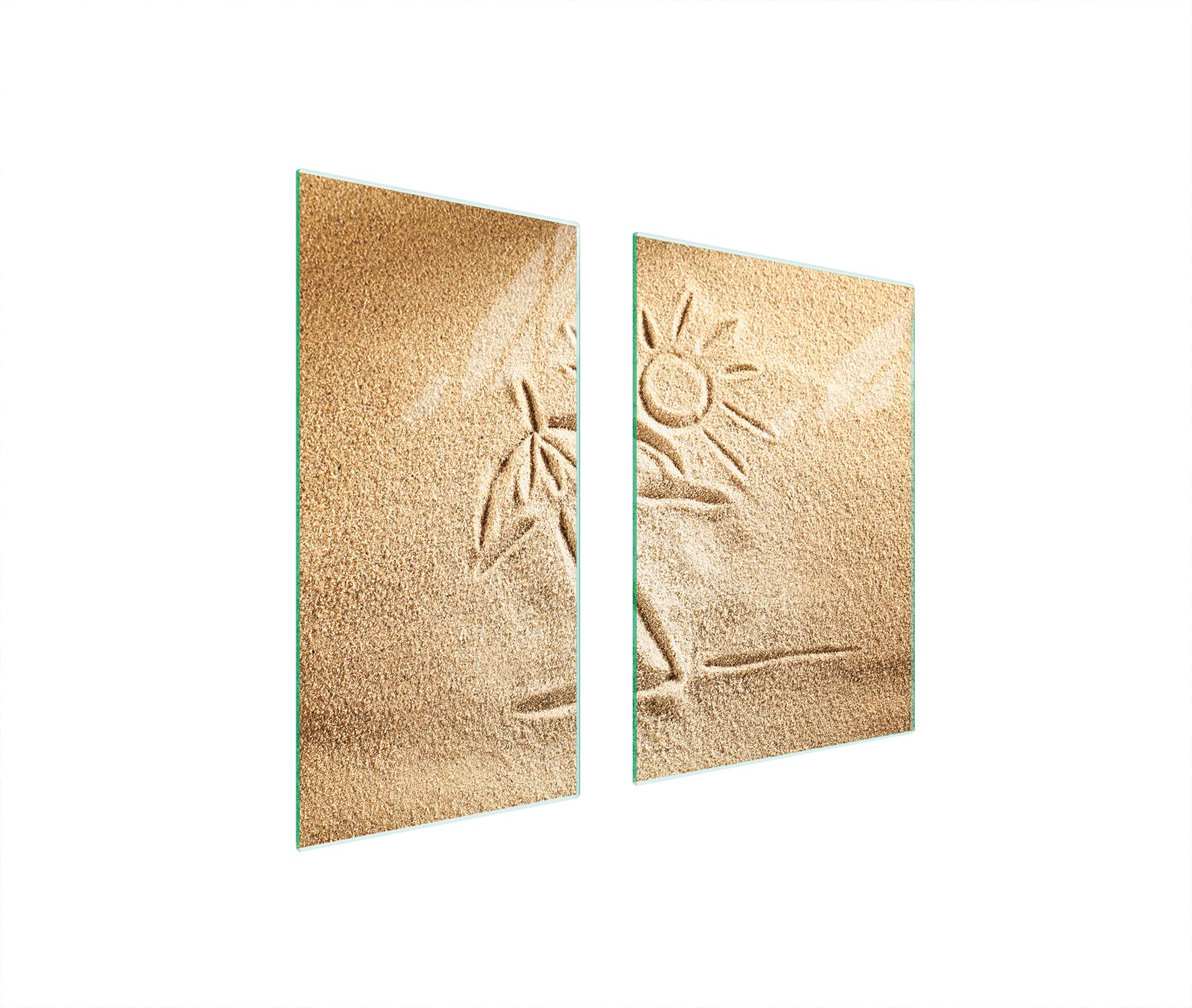 TMK ArtDeko Herdabdeckplatten 2 teilig 75x52 Ceranfeld Abdeckung Glas Schneidebrett Strand Beige