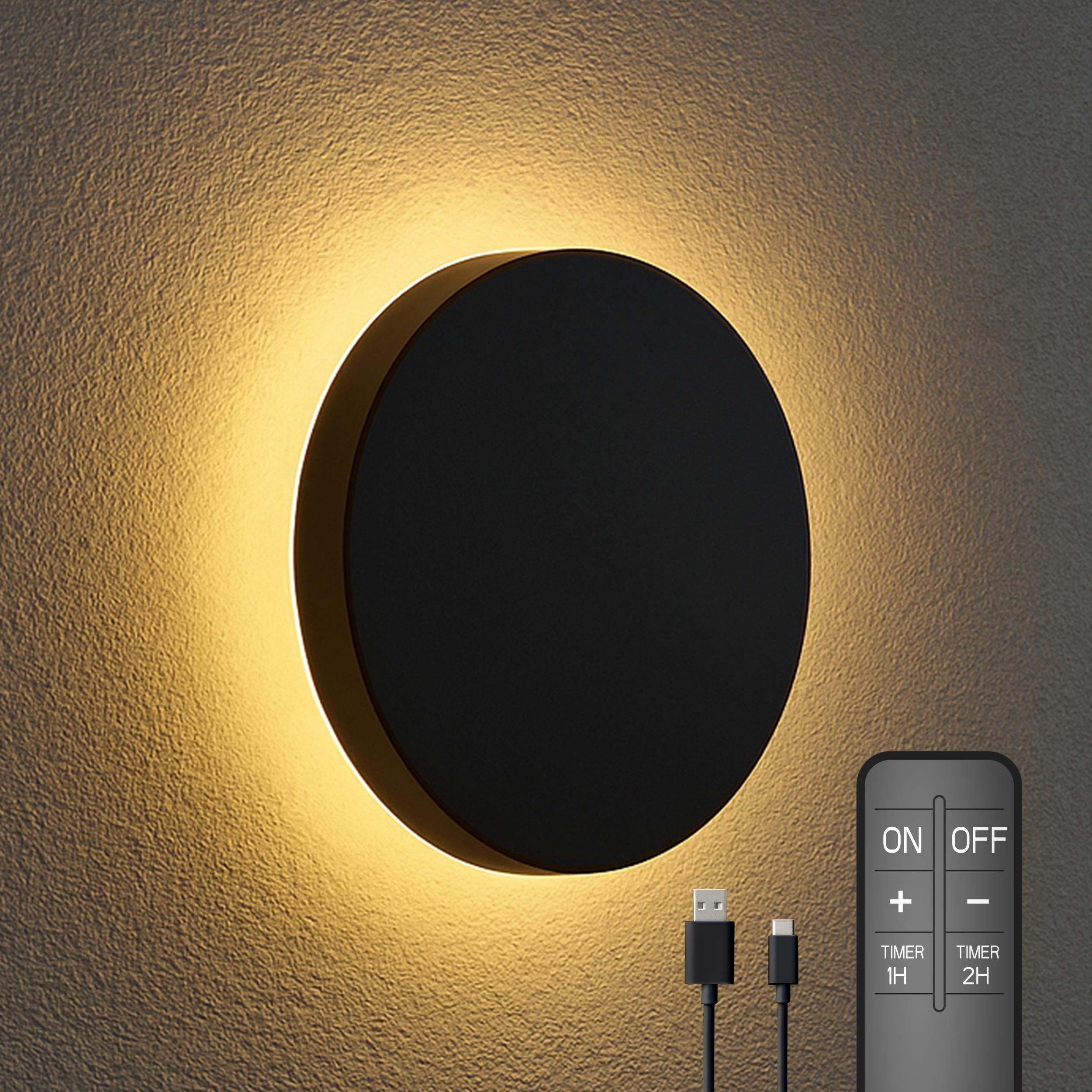 Calex Rosarno Wandleuchte, für Außen & Innen, indirektes warmweißes Licht, Akku aufladbar, kabellos, dimmbar, wasserdicht, Schwarz 4301004200