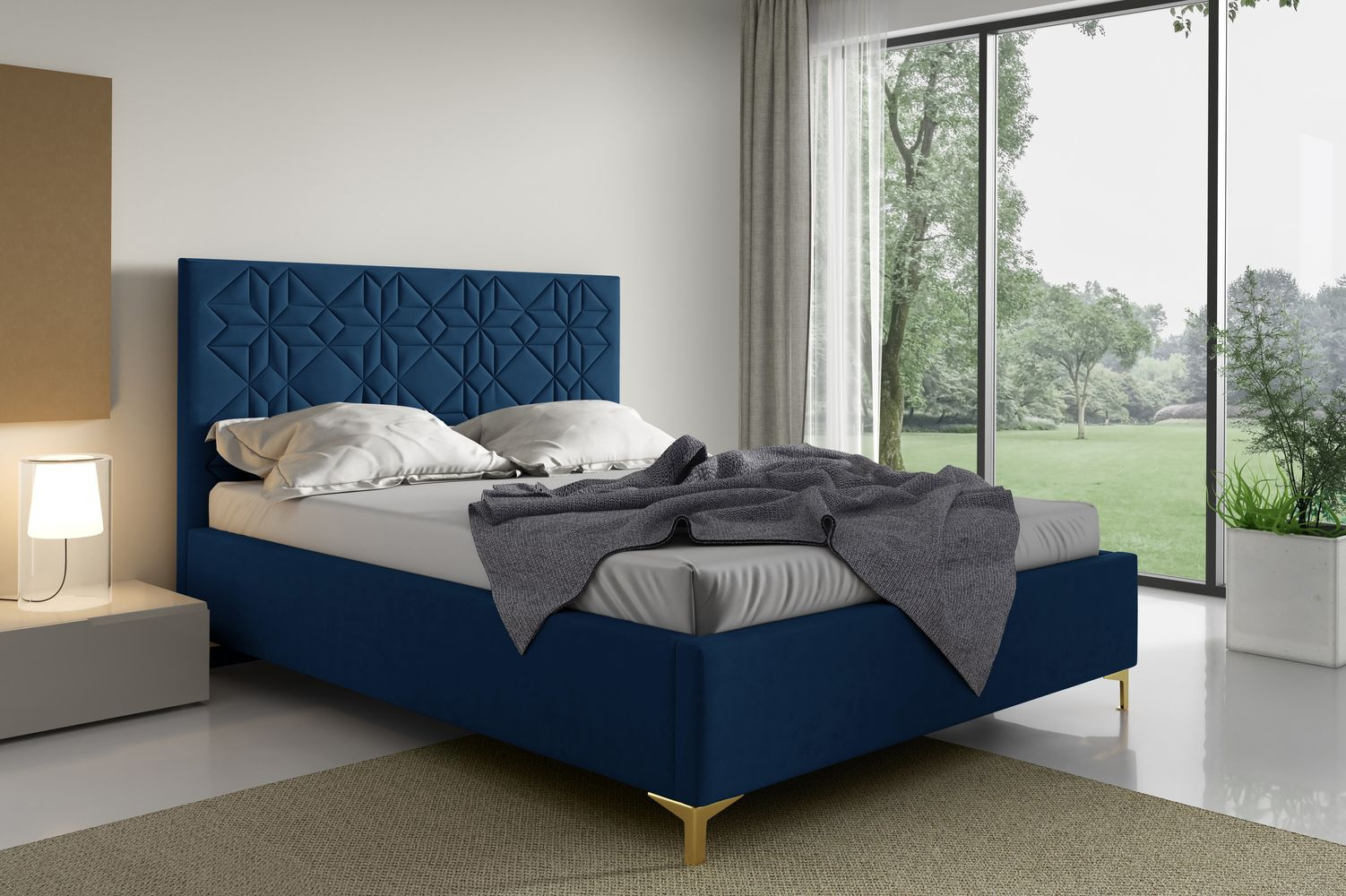 Čalúnená posteľ 180x200 ODETA 1 - tmavo modrá