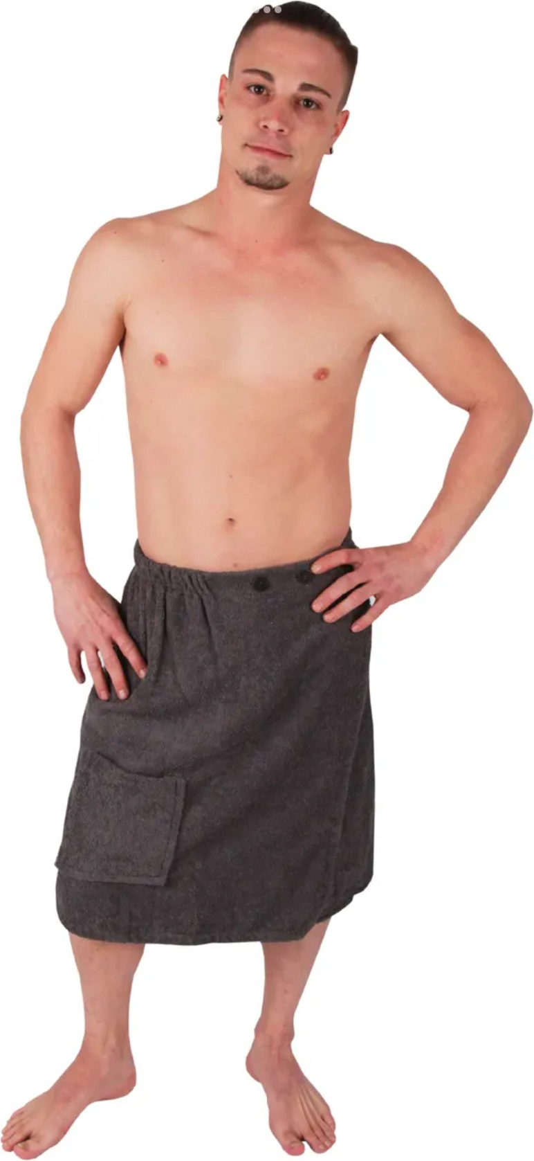 Set 3 Pezzi Per Sauna In Spugna 100% Cotone - Kilt, Asciugamano Grande E Piccolo - Grigio Scuro, Donna - 3