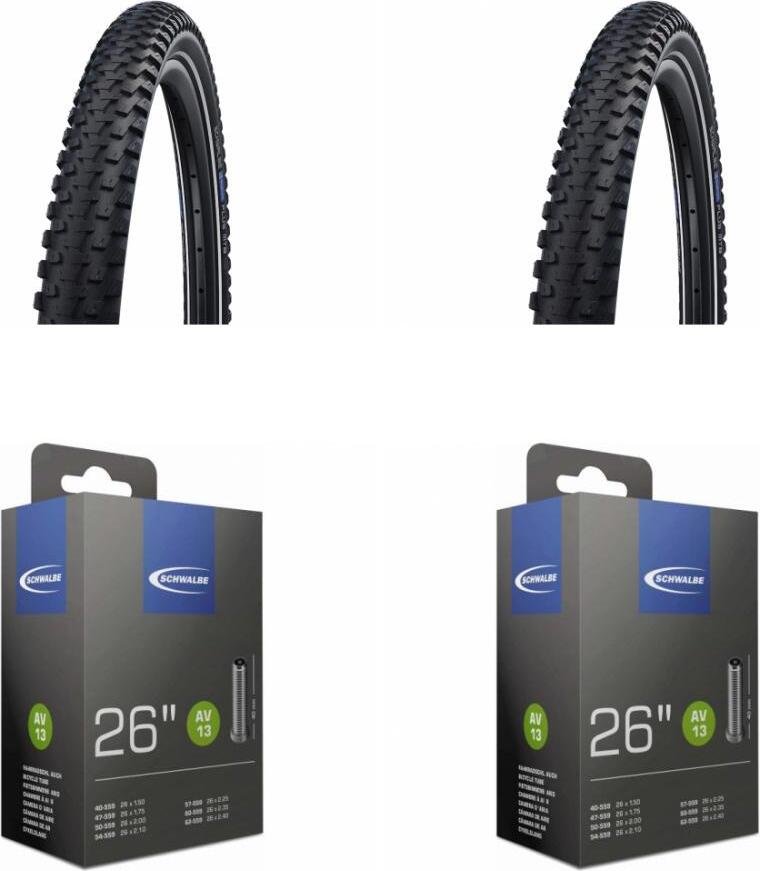 2x Reifen Schwalbe Drahtreifen MARATHON PLUS MTB 26x2.25 + 2x Schwalbe Schlauch AV13