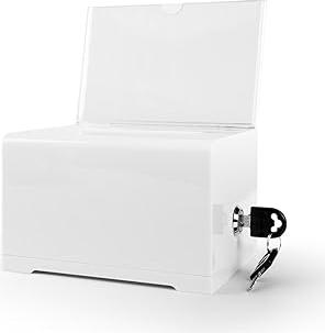 Akhan WANLIAN Weiße Spendenbox mit Schloss, Abstimmungsbox mit Schildhalter, Suggestion Box Lagerbehälter für die Abstimmung, Raffle Box, Tipp Jar 6,2 x 4,6 x 4,0 174848783