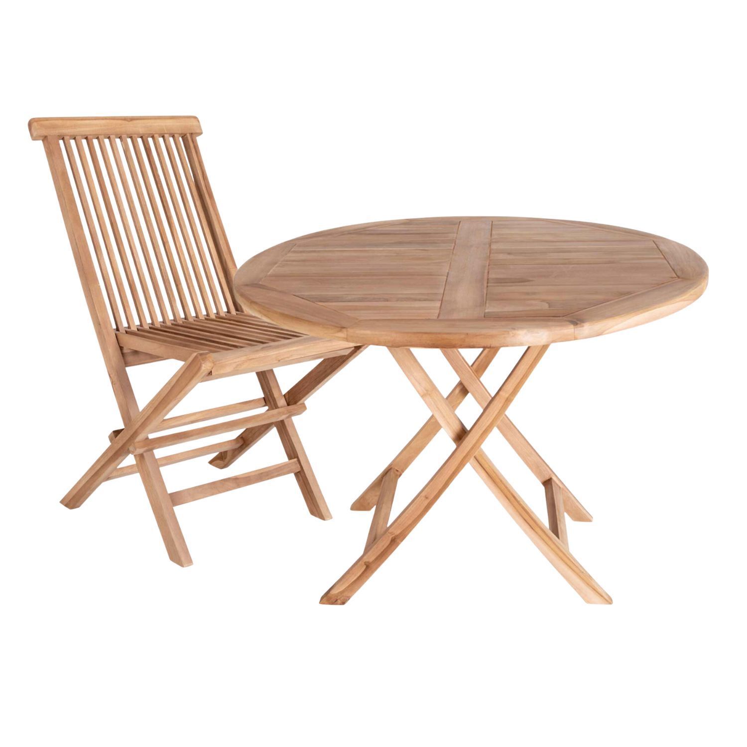 Gartentisch Ø 100 cm + 4 Stühle aus Teakholz