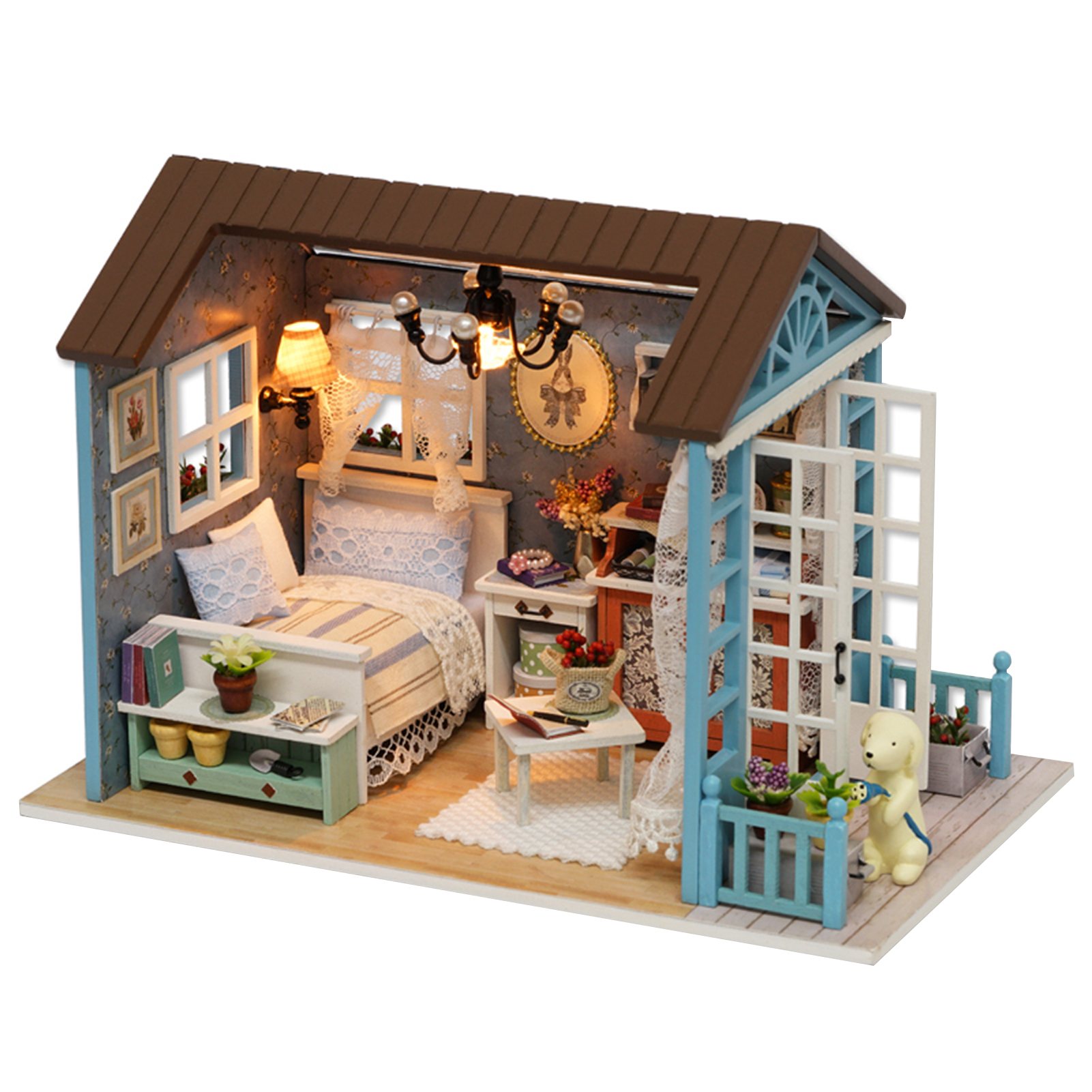Japanisch Villa Puppenhaus DIY Puppenhaus Miniatur Möbel LED Licht Sets 