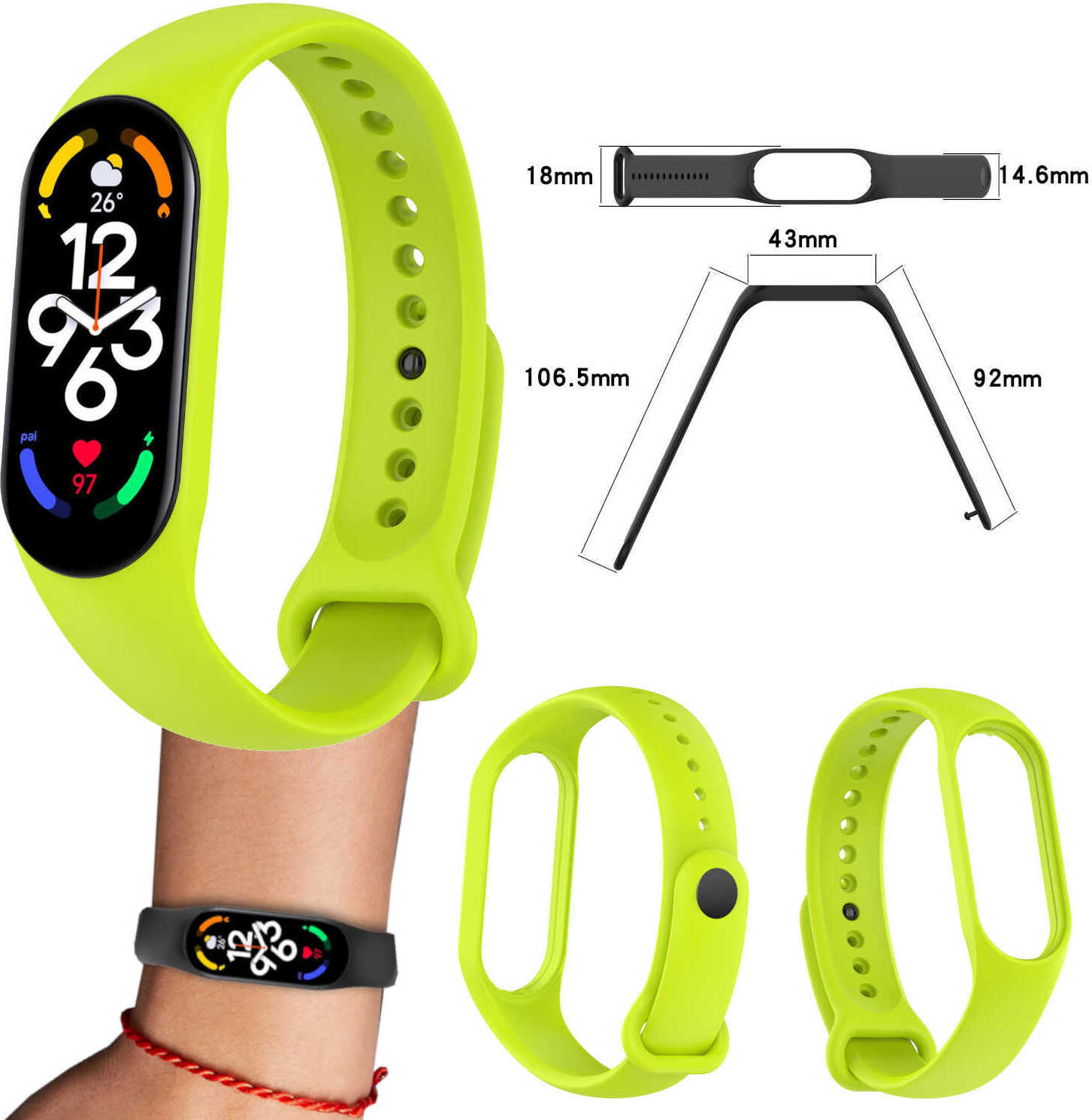 Pre Xiaomi Mi Band 7 / 7NFC / 6 / 6 NFC / 5 / 5 NFC / Amazfit Band 5 Plastový / silikónový náramok Watch Watch Neon Green Náhradný pás na ruku