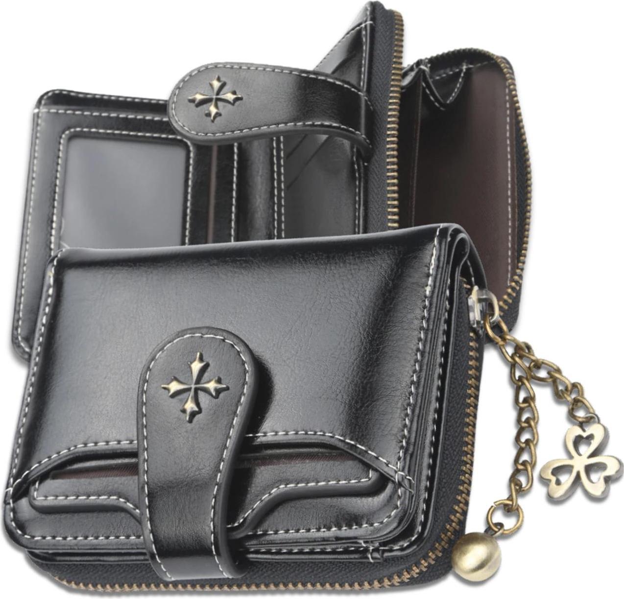 EDIBAZZAR | Klassische kleine Retro-Geldbörse für Damen, schwarz C20_C_Black