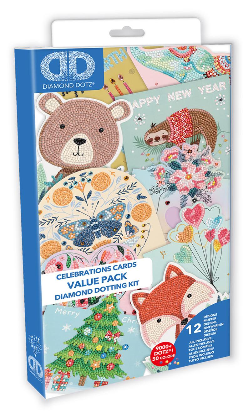 Diamond Dotz Greeting Cards - Value 12 Pack, Mehrfarbig, Kleine Teile. Erstickungsgefahr, Nicht für Kinder unter 36 Monaten geeignet, 165 mm, 306 mm, Karton mit Aufhänger, 12 Stück(e) DDG.040P