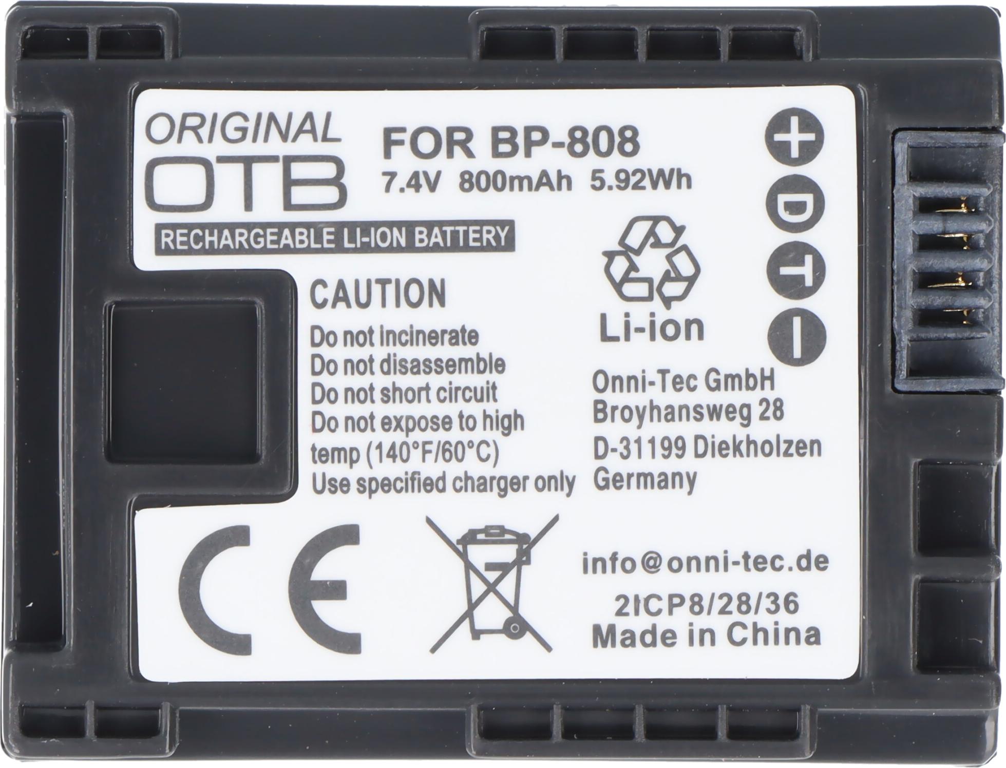 AccuCell Akku passend für Canon BP-808 mit Restminutenanzeige BP808-1
