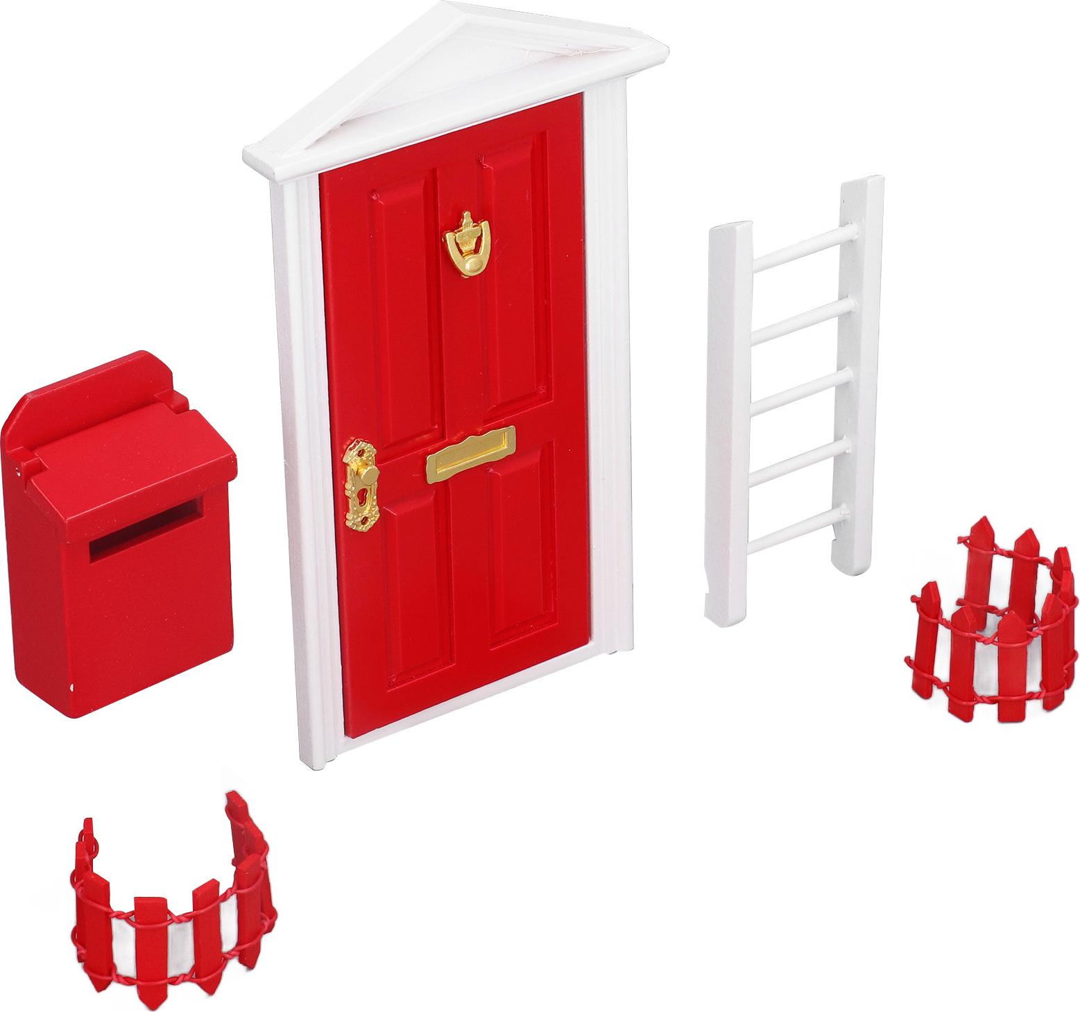 Gistuch Mini-Holztür-Set, exquisite Verarbeitung, lebendige Details, gesättigte Farbe, kleine Zahnfee für 1:12 Puppenhaus, Rot