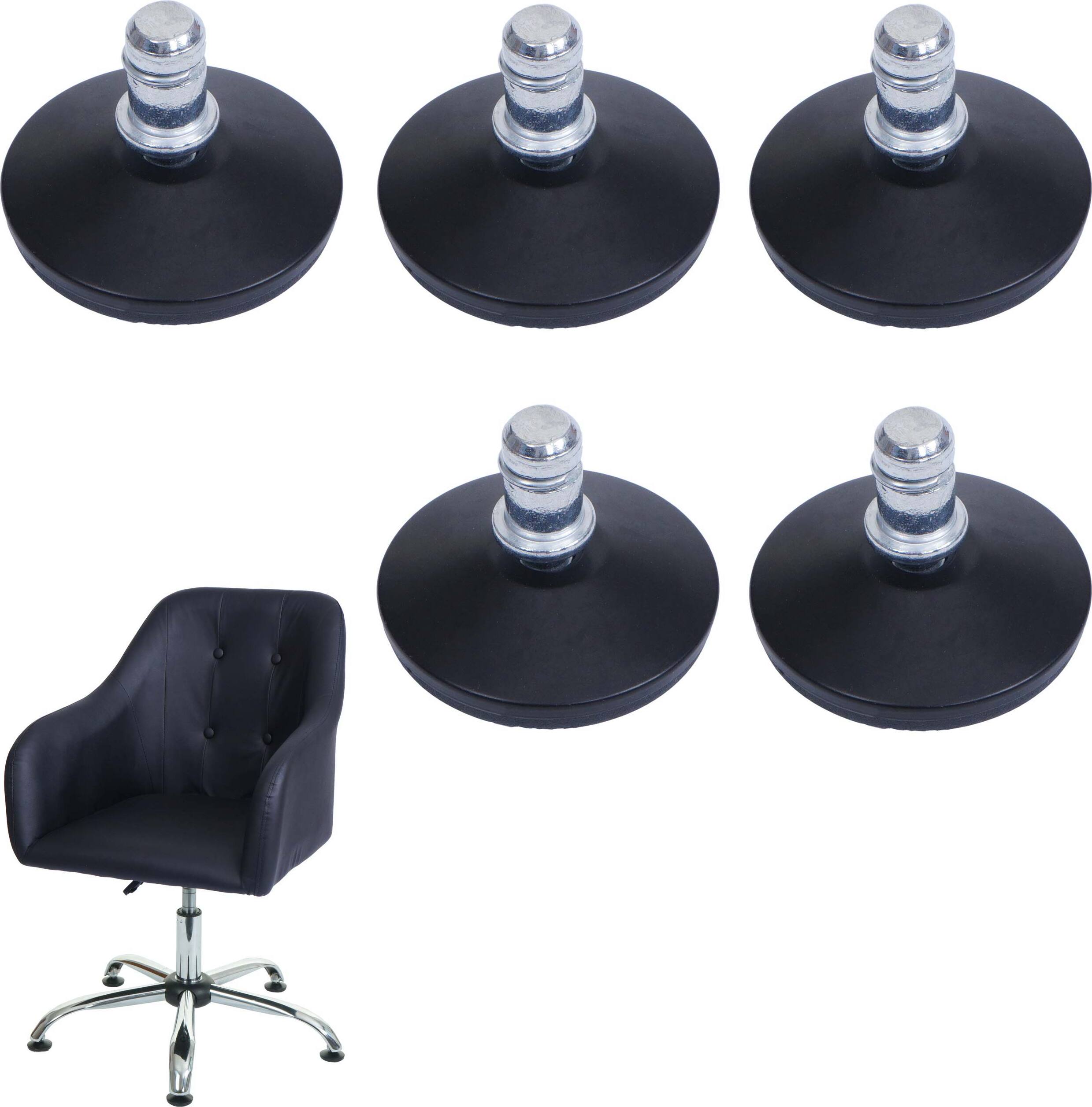 sada 5 podlahových klzákov HWC-K73 namiesto koliesok - pevný podstavec pre kancelárske stoličky/jedálenské stoličky, nožný klzák, Ø 11 mm ~ čierna