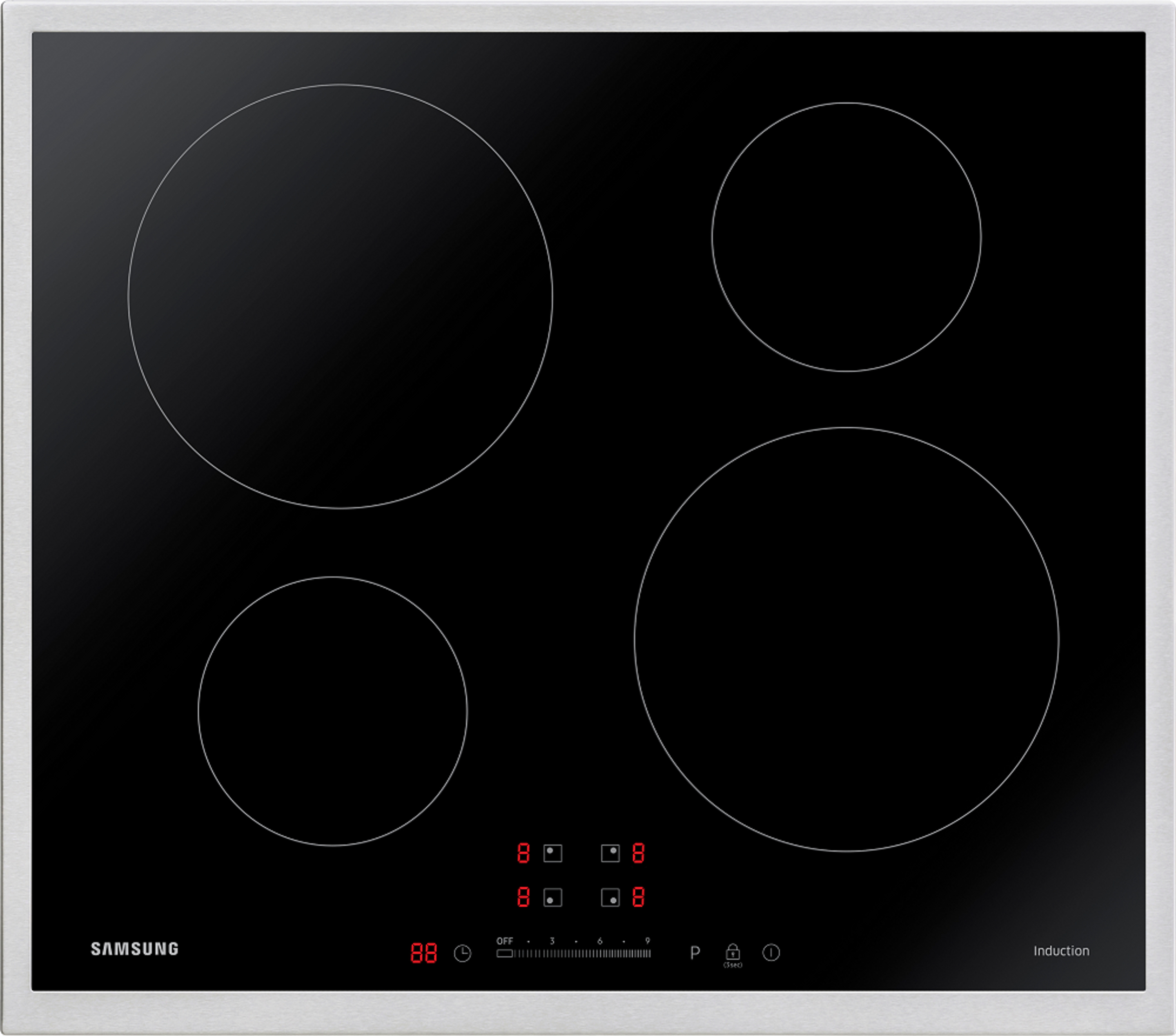 Samsung NZ64N3707AS/UR, Čierna, Vstavaný, 60 cm, Indukčná varná doska so zónami, Nerezová oceľ, 4 zone(s)