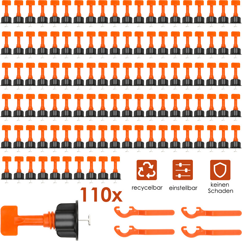 Jopassy 110x Nivelliersystem Fliesen Level Wiederverwendbar Fliesen Verlegehilfe Fliesenkeile Kunststoff Bodenbelag Fliesen Handwerkzeuge mit 4PCS Fliesenschlüssel für Wand und Boden Fliesen RL-BN7859-1-BDa