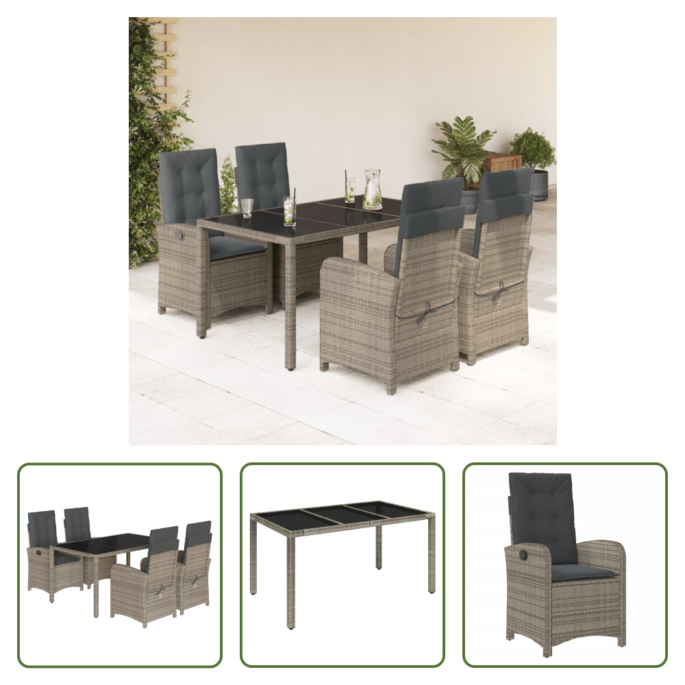 The Living Store 5-dielny záhradný jedálenský set s vankúšmi sivý polyratan