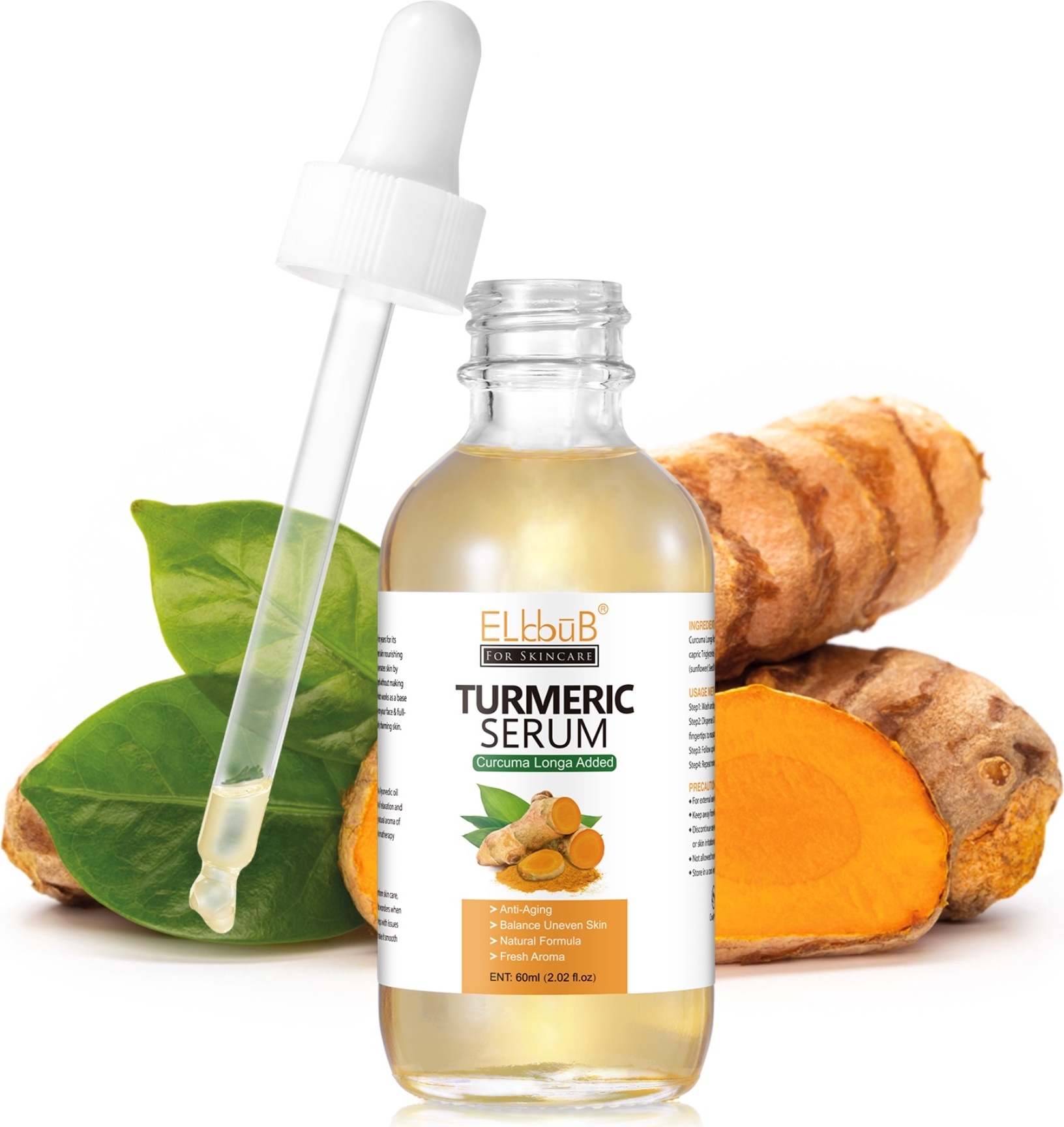 ALIVER Gesichtsserum Turmeric Kurkuma Serum Hyperpigmentation Pigmentflecken Entferner Bio Vegan, 1x 60ml NEW-2707
