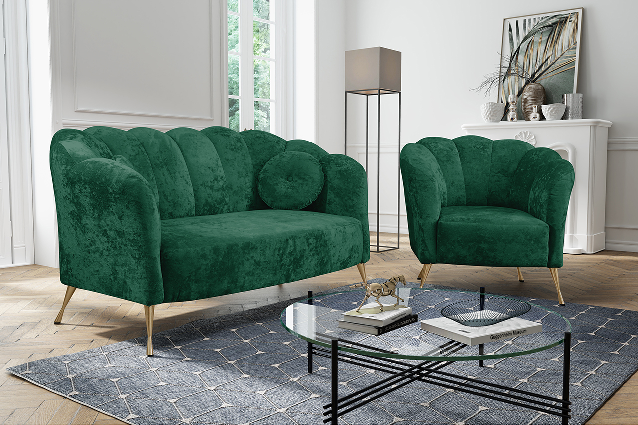 moebline 2-tlg. Couchgarnitur Sofa mit Loungesessel ADRIA eureka 2121 golden