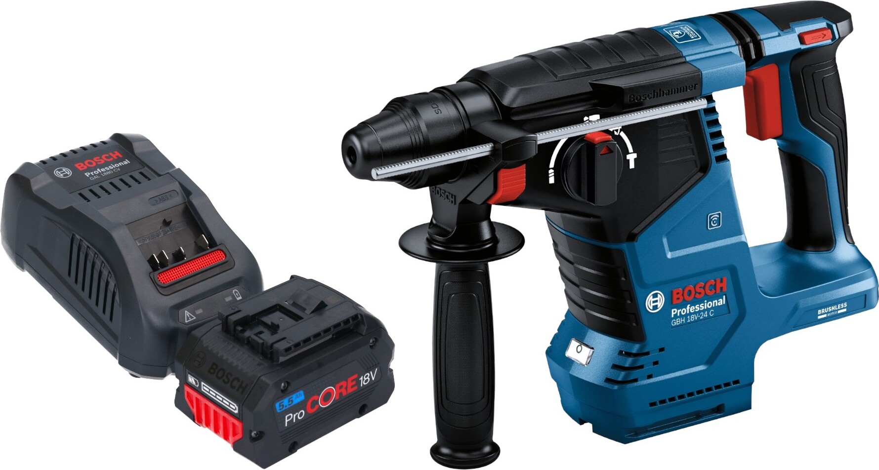 Bosch GBH 18V-24 C Profesionálne akumulátorové rotačné kladivo 18 V 2,4 J Brushless SDS plus + 1x akumulátor ProCORE 5,5 Ah + nabíjačka