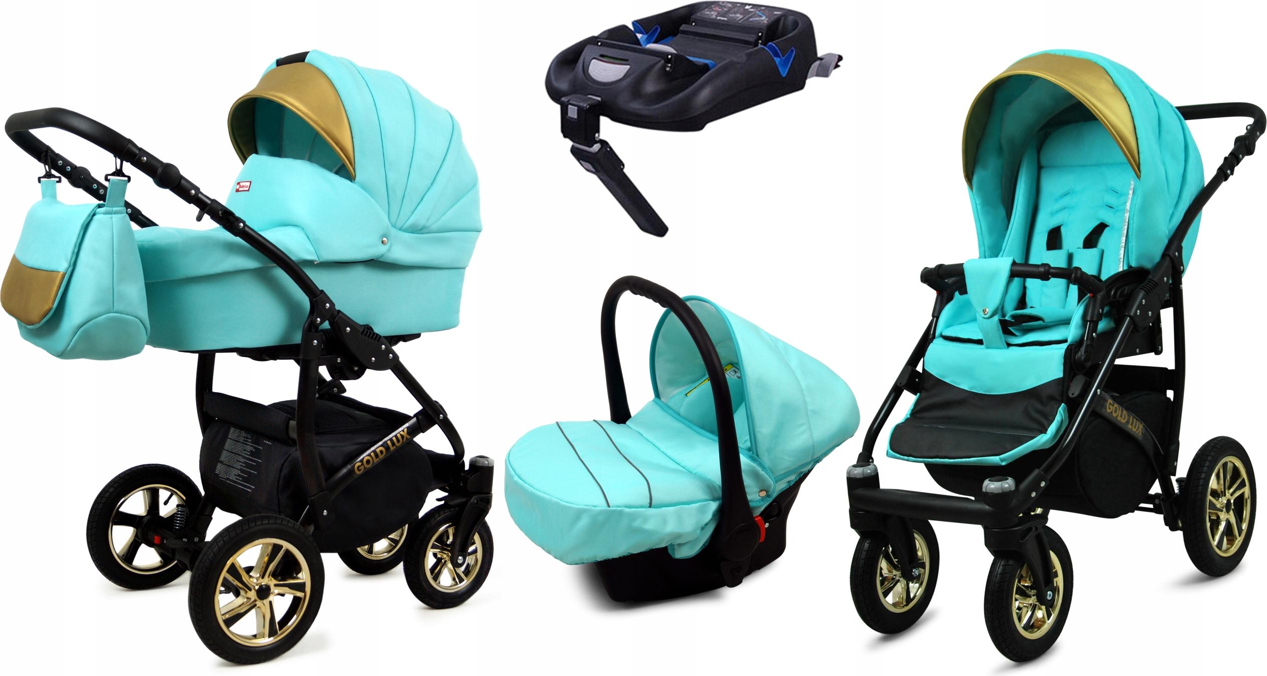 BabyLux Gold Lux | 4in1 Kinderwagen Set | Mint | Kombikinderwagen | Kinderwagenset | Isofix-Bas