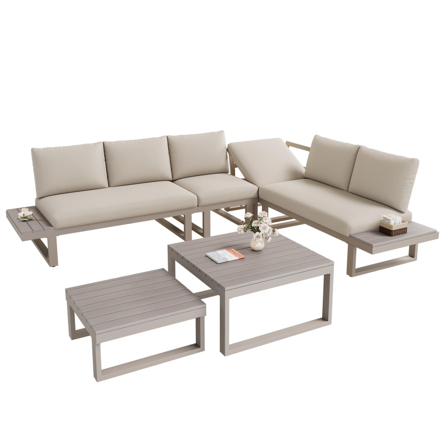 Xkiss Gartenmöbel-Set,Eckstellung,mit verstellbarer Neigungsfunktion (5-stufig, bis 55°)verzinktes Stahlrohr,mit zwei Couchtischen XKISS1792