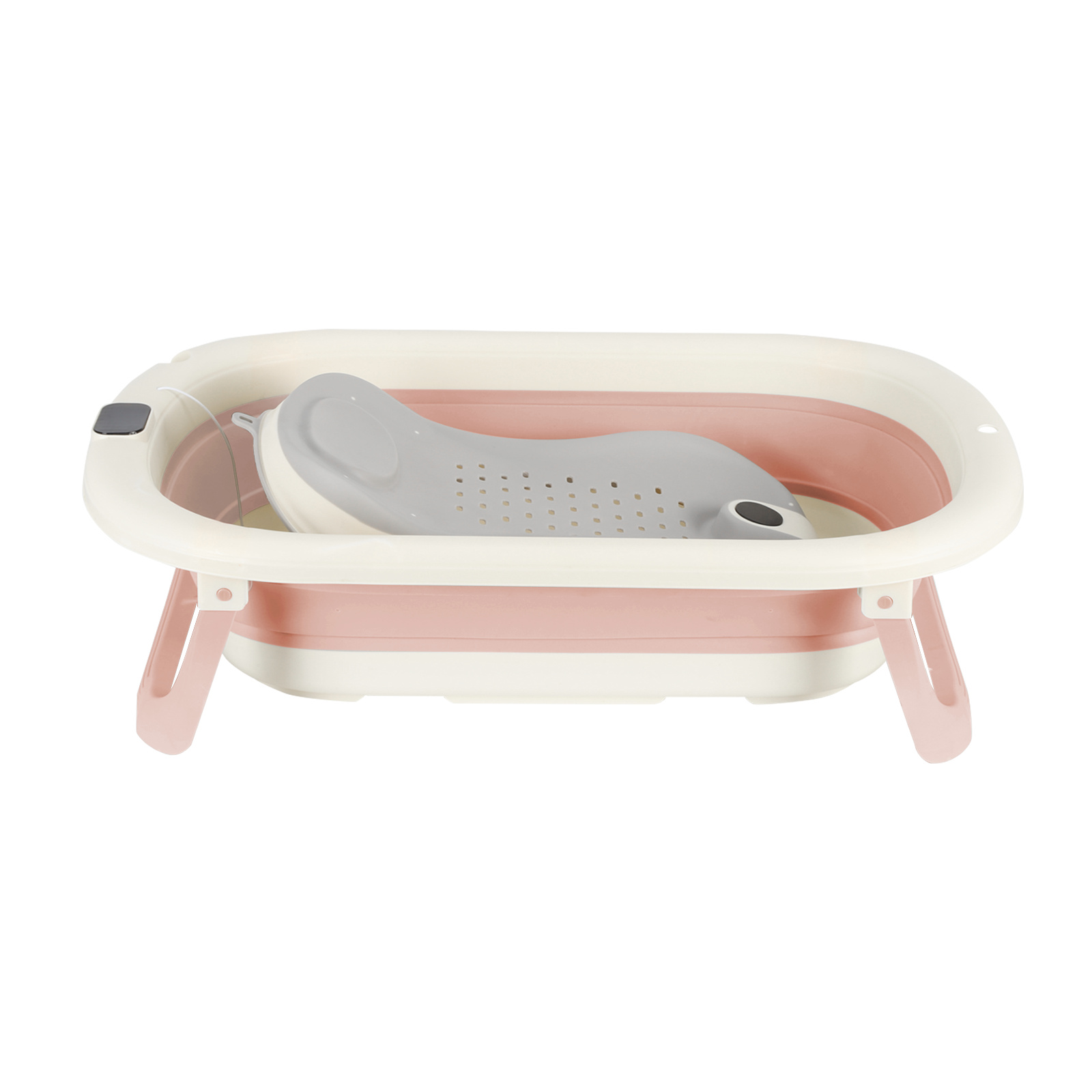 DazHom Faltbare Baby Badewanne,Babybadewanne mit Thermometer und Stützkissen Rutschfeste,Babywanne Badebecken Duschwanne für Kleinkinder 0-3 Jahre (Rosa) 584463