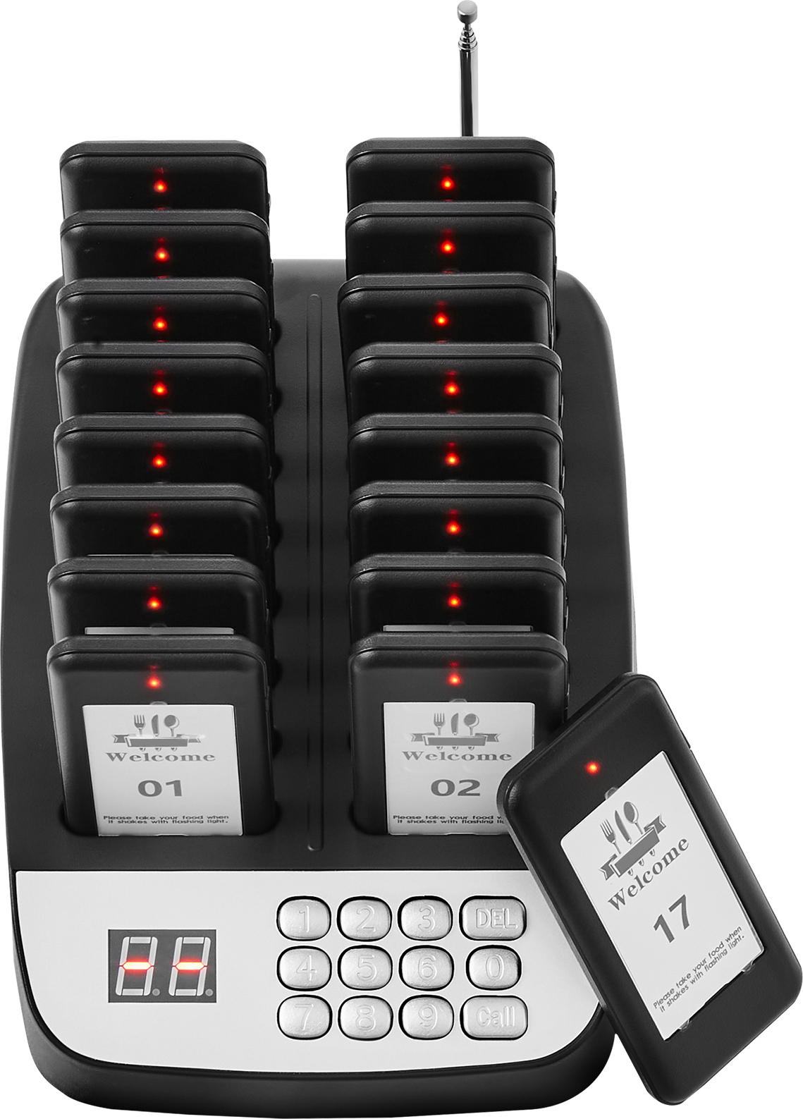 SucceBuy Restaurant-Pagersystem, kabelloses Warteschlangensignal mit 500 m Reichweite. Piepser zum Rufen von Gästen mit Vibration und Blinken