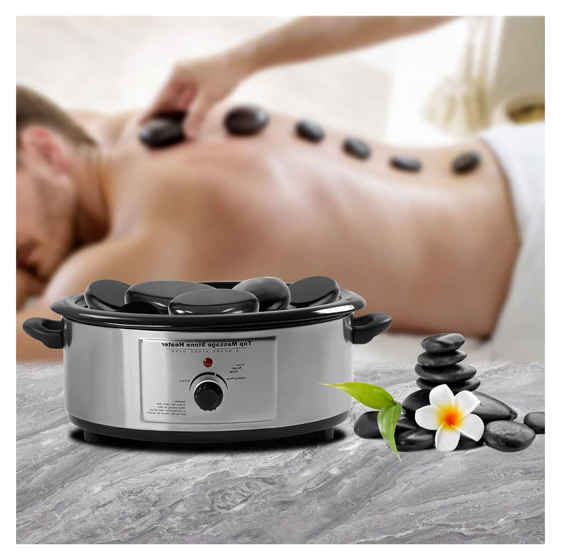 Markenlos Massage Hot Stone Wärmegerät, 6L Hot-Stone-Wärmegerät Heizgerät mit Schäpfkelle, Massage-Steine Erwärmer Heater 750W