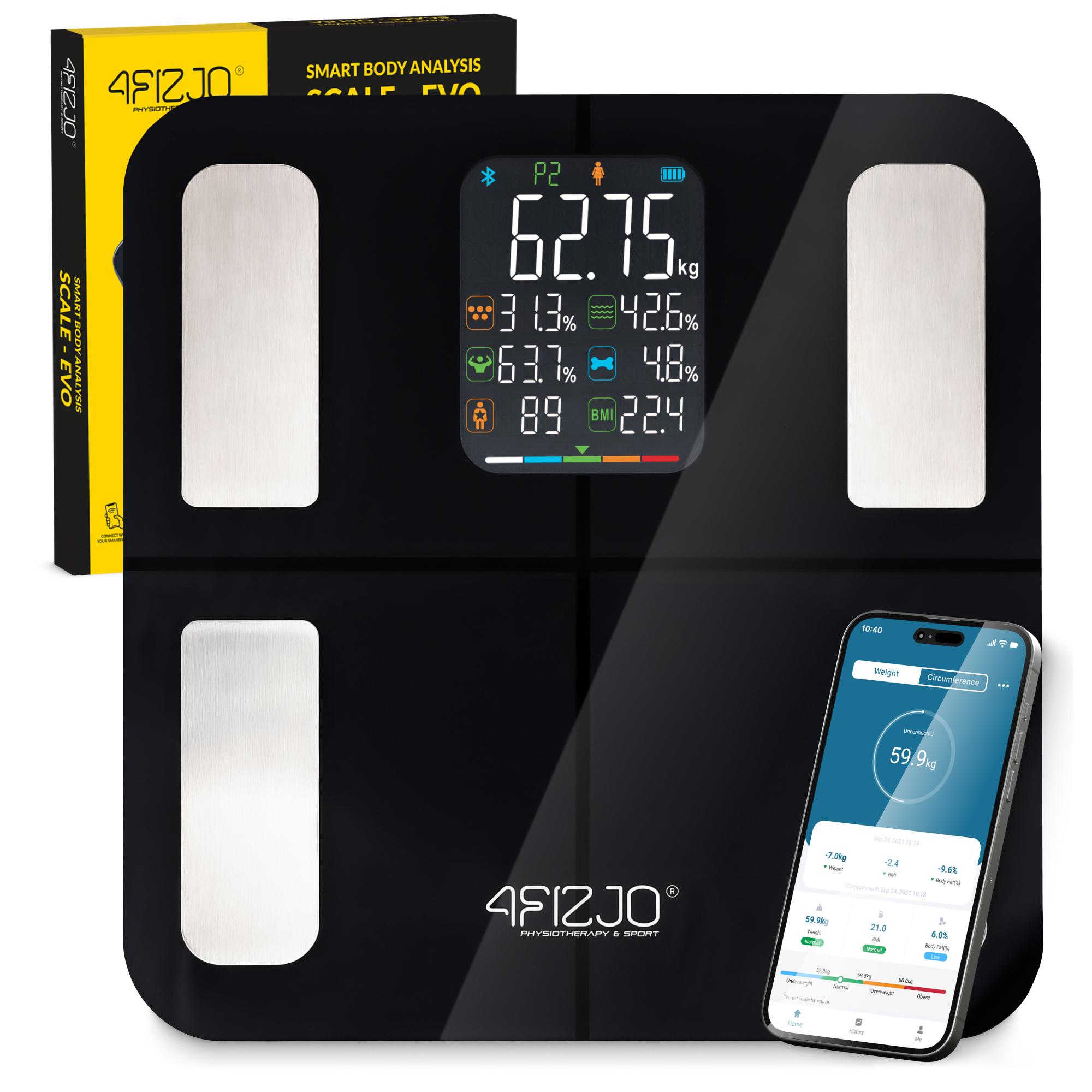 4FIZJO EVO Körperanalysewaage 180 kg, LCD, Bluetooth, 8 Messwerte, 10 Nutzerprofile