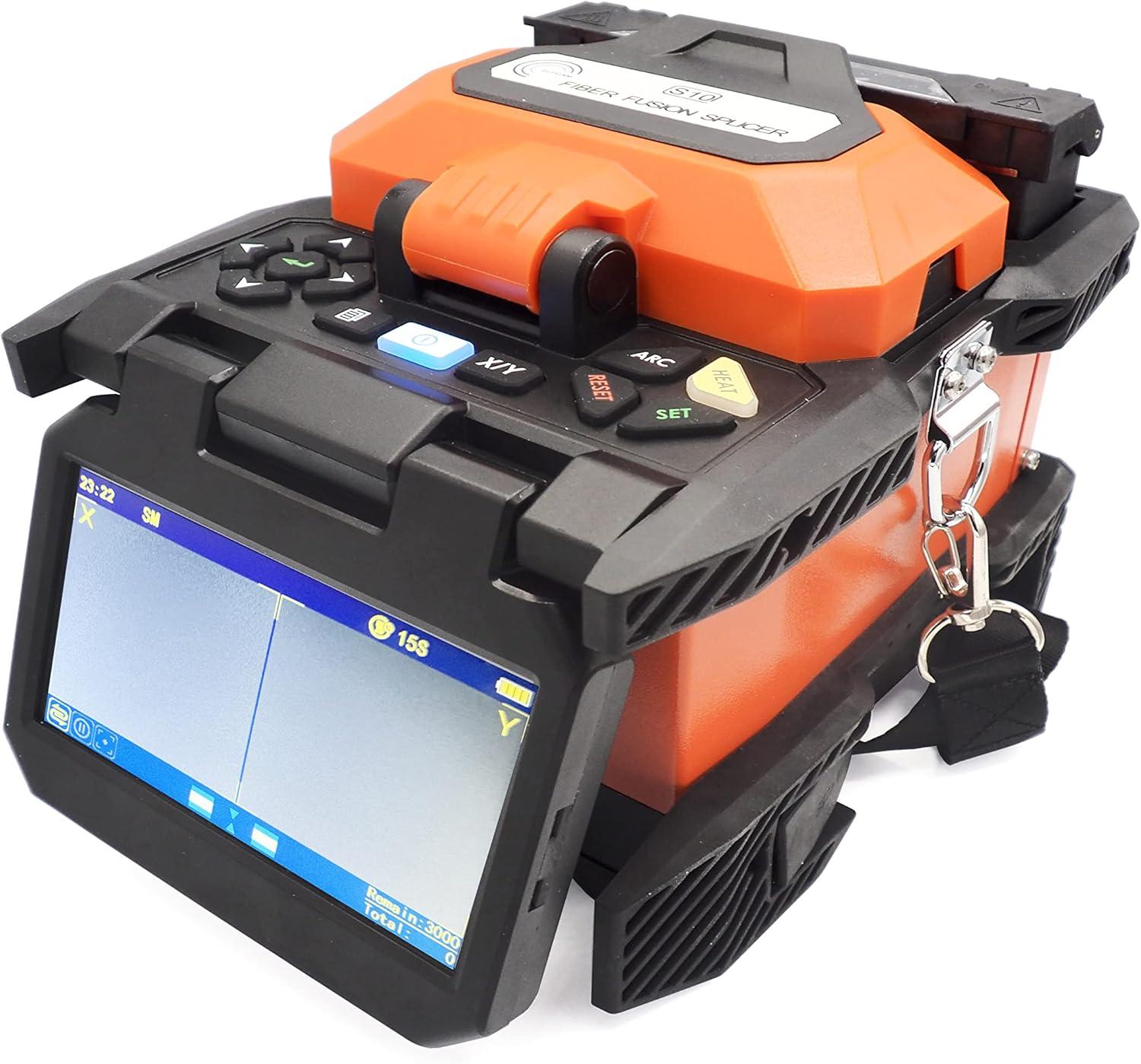 Elfcam - Glasfaserschweißgerät S10 - Kern-zu-Kern-Ausrichtung - 4 Motoren - 5" LCD-Bildschirm, 6400mAh Batterie, Kompatibel mit SM/MM/DS/NZDS, Komplettset Inklusive