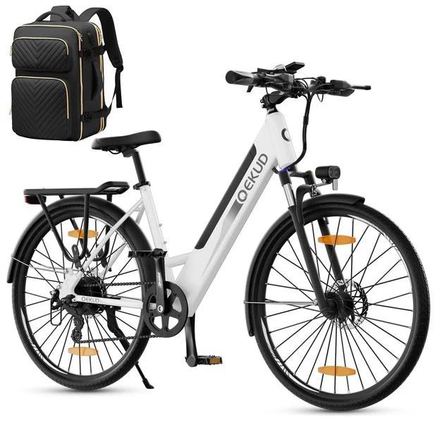 Qekud F26 pro City E-Bike Trekking E-Bike MTB Citybikes 26-Zoll 250W Motor 21-Gang mit APP Weiss