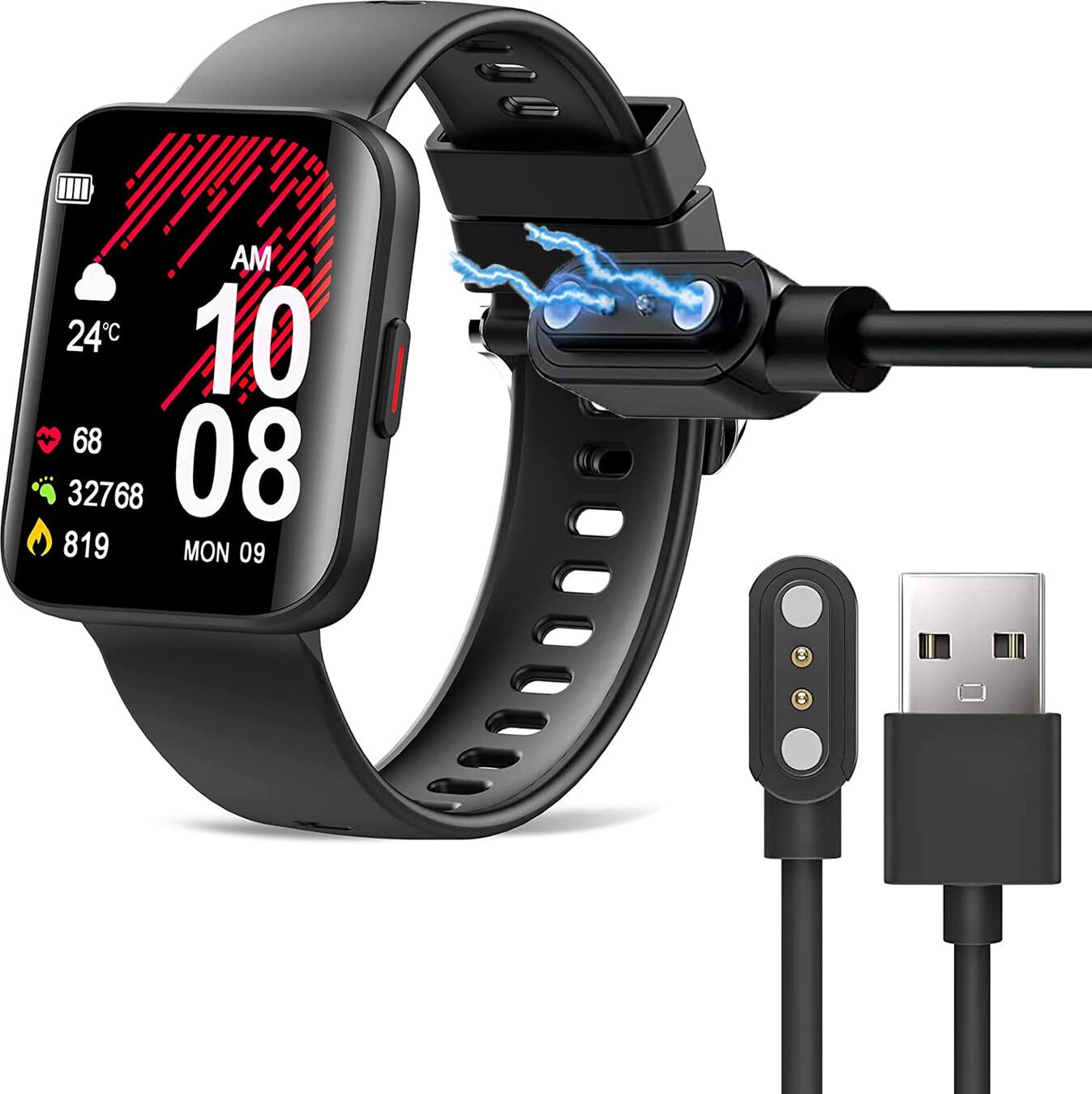 Blueshaweu USB nabíjačka magnetická kompatibilná s hodinkami Kuizil K21 Smartwatch 1,69" (čierna)