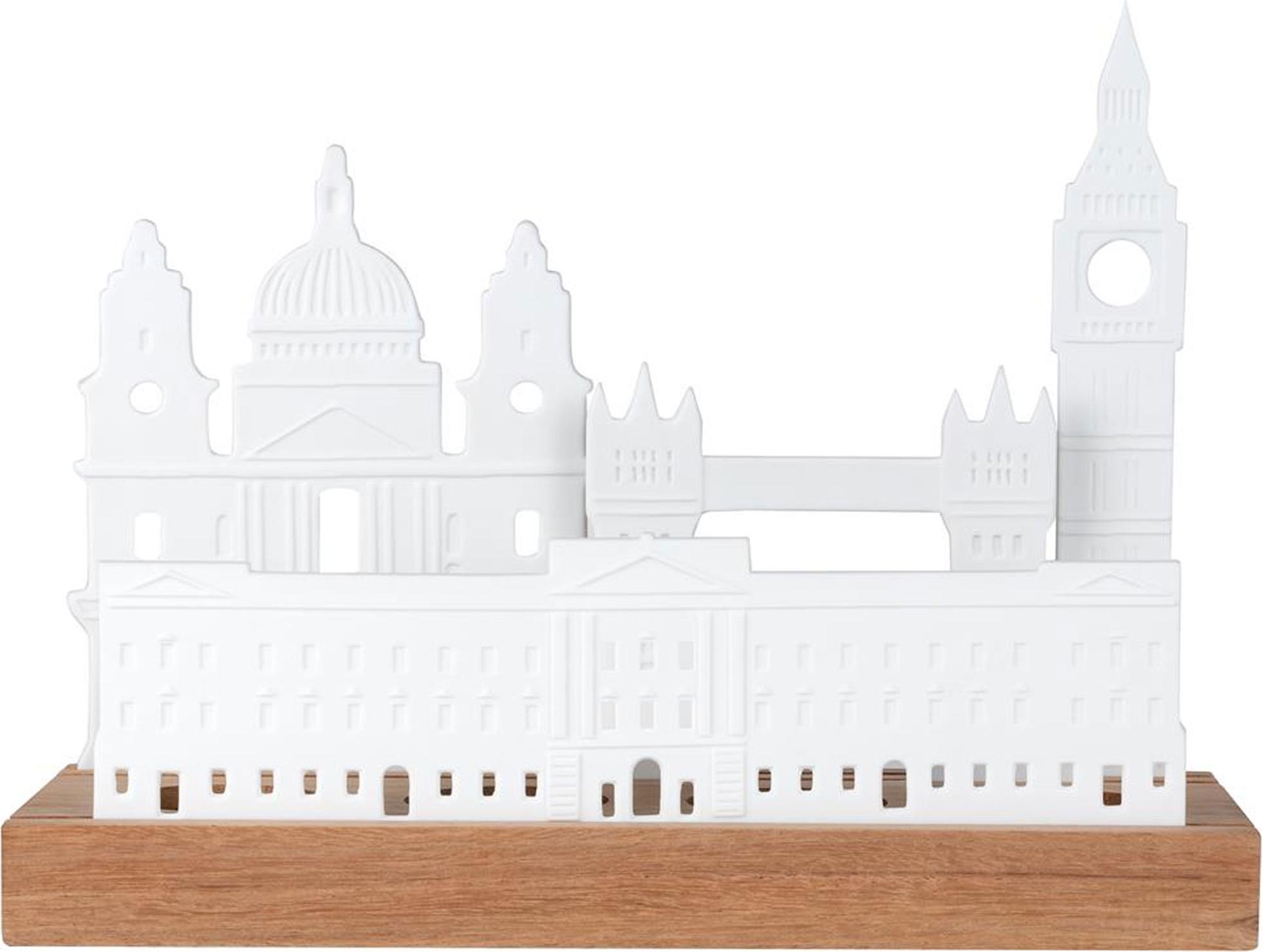 räder Lichtobjekt Stadtsilhouette London aus Akazienholz und Porzellan 92219