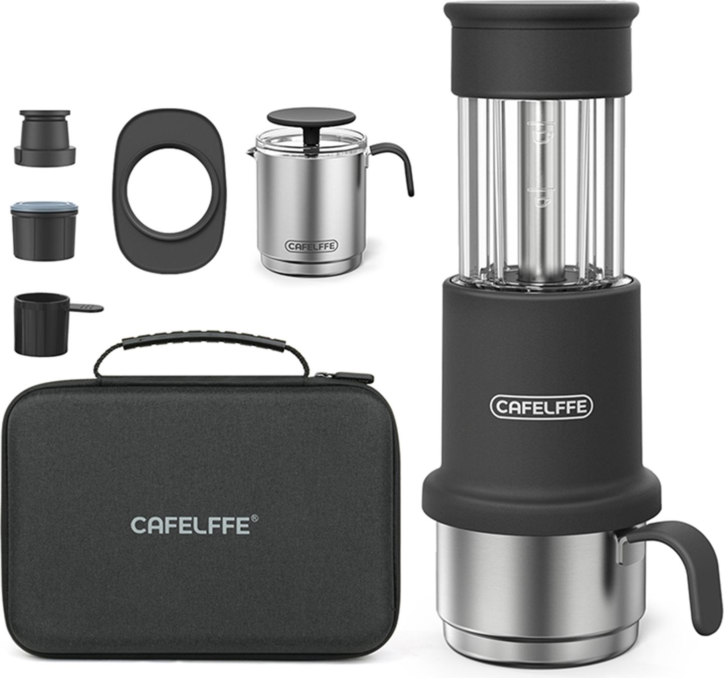 Prenosný cestovný kávovar Set 2 v 1 Kompatibilný NES Kapsule a mletá káva Manuálny ručný lis na kávu so 120ml šálkou z nehrdzavejúcej ocele 80ml šálkou s nádržkou na vodu 60ml šálkou na napenenie mlieka Úložné puzdro