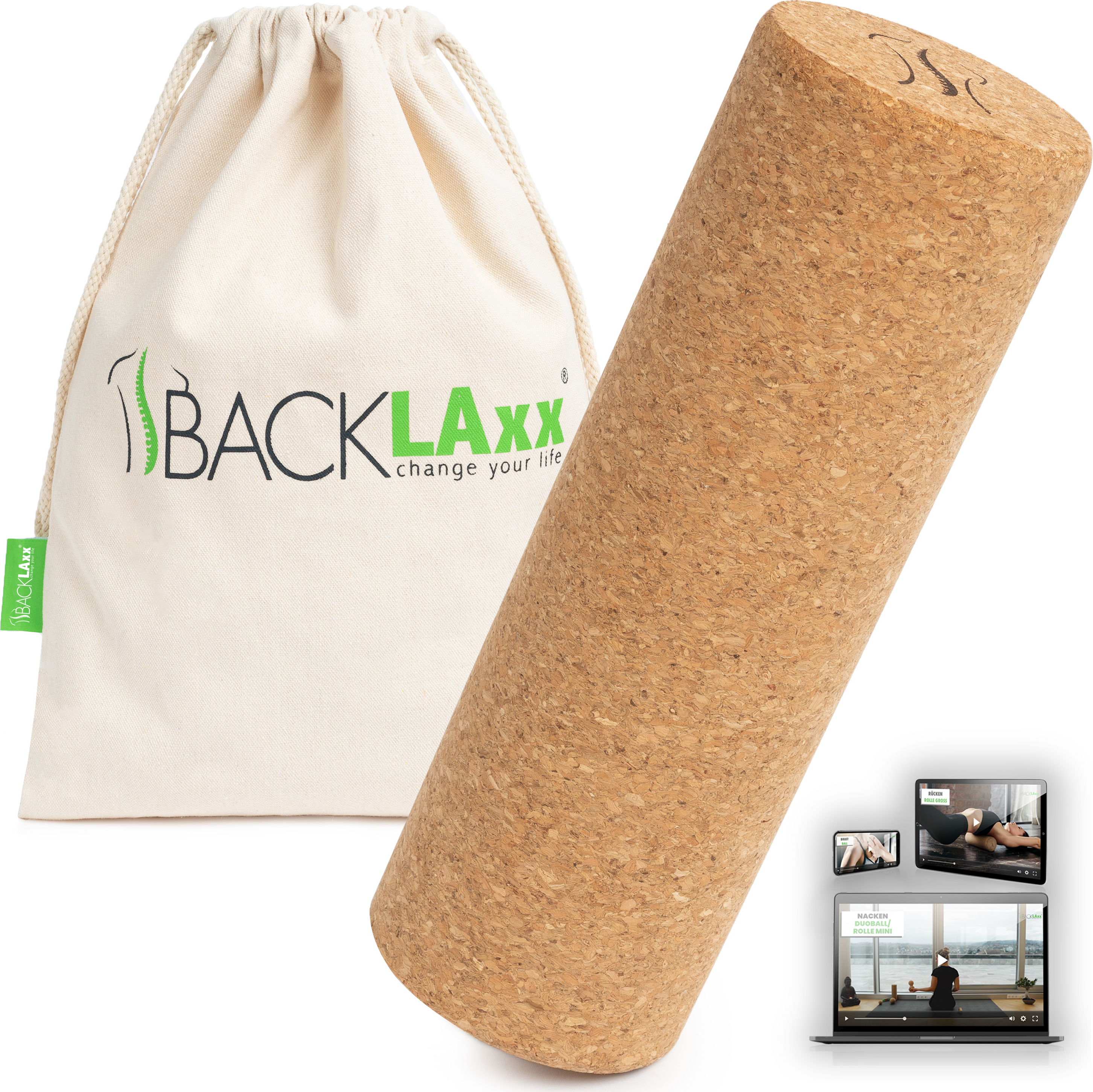 Rouleau De Fascia En Liège Yosana - 30x10 Cm, Massage Durable, Anti-bactérien, Hypoallergénique, Pour Dos Et Muscles