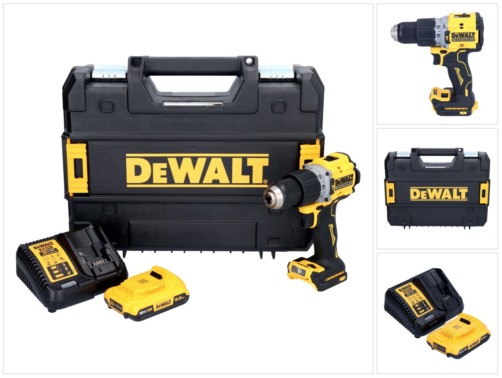 Akumulátorová príklepová vŕtačka DeWalt DCD 805 D1T 18 V 90 Nm bez kefiek + 1x akumulátor 2,0 Ah + nabíjačka + TSTAK