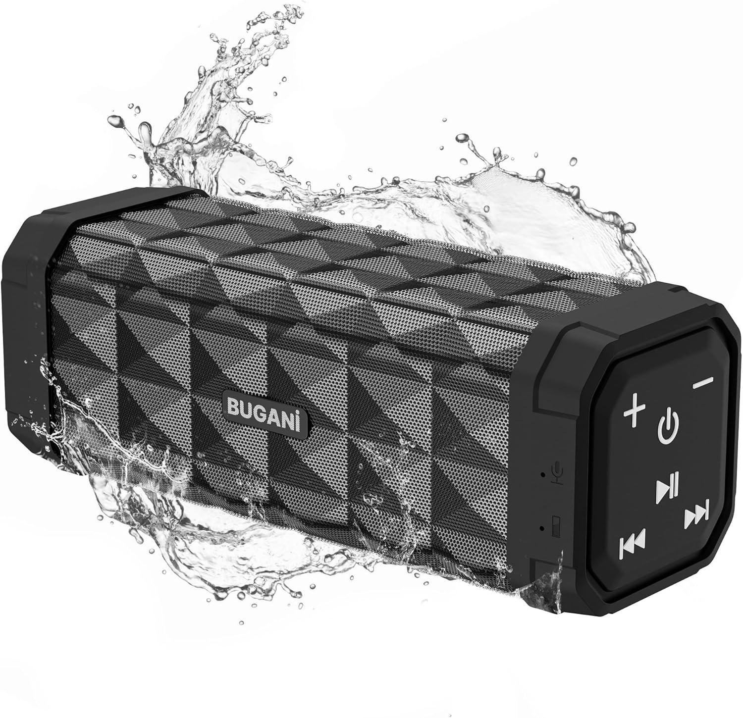 Bluetooth Lautsprecher BUGANI, Musikbox 5.4 mit 24H Akku, Bass-Treibern, IPX5 Wasserdicht, Freisprechfunktion, tragbar für Zuhause, Outdoor, Garten