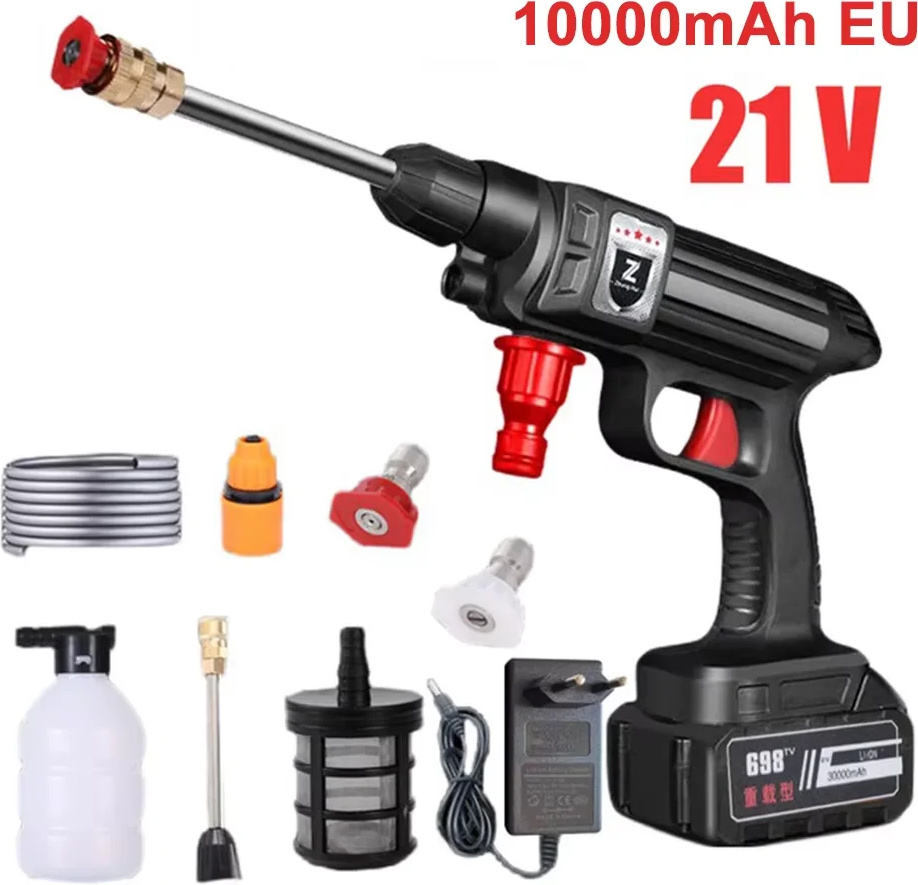 Vysokotlaková pištoľ na umývanie áut, 21 V, maximálny tlak 30 bar, batéria 10000 mAh