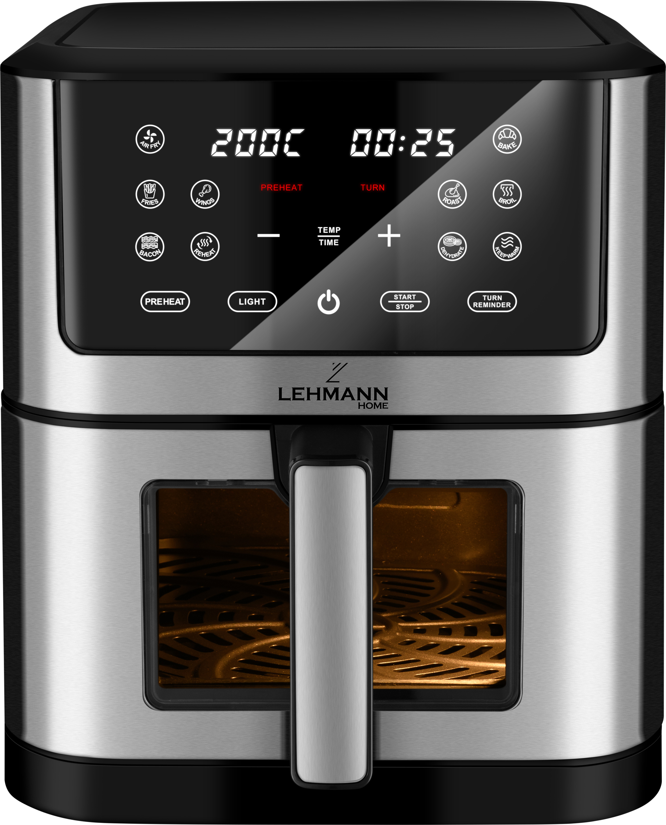 Horúcovzdušná fritéza Lehmann XXL 8 l s okienkom, 1800 W, 10 programov a regulácia teploty, časovač, zdravé potraviny bez oleja