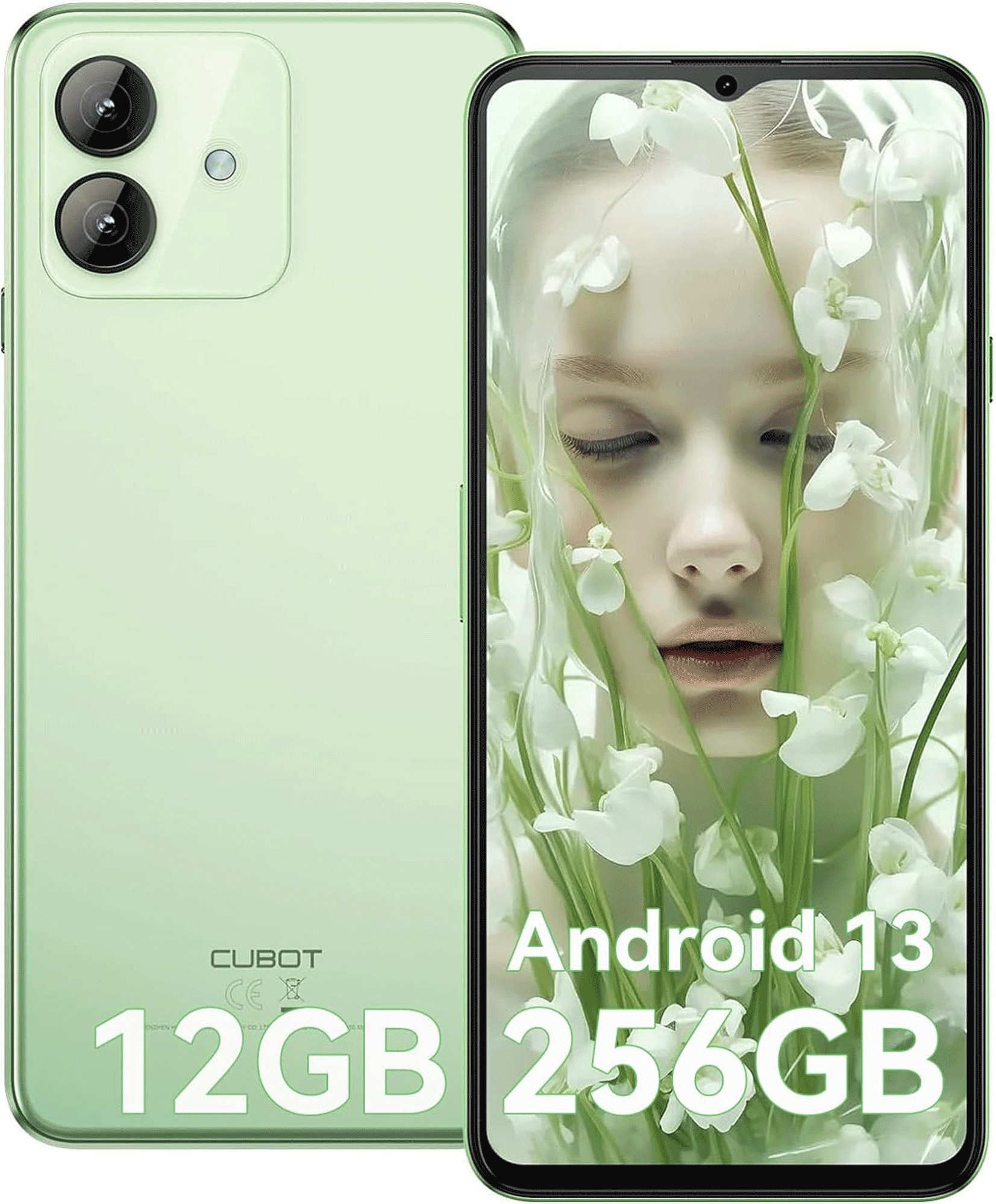 CUBOT Note 40 Mobilný telefón bez zmluvy 12GB+256GB/1TB, 6,56" 90 Hz, Android 13 Smartphone, 48MP hlavný fotoaparát, 5200 mAh batéria GPS/OTG/Face ID Zelená