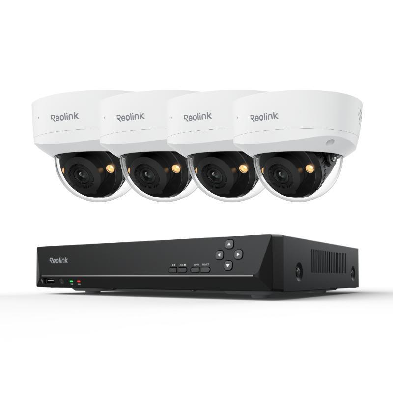Dohľadový systém Reolink RLK8-800V4, 4× 4K 8MP IK10 PoE kamera a 8CH 2TB HDD NVR, 125° široký uhol, inteligentná detekcia, farebné nočné videnie