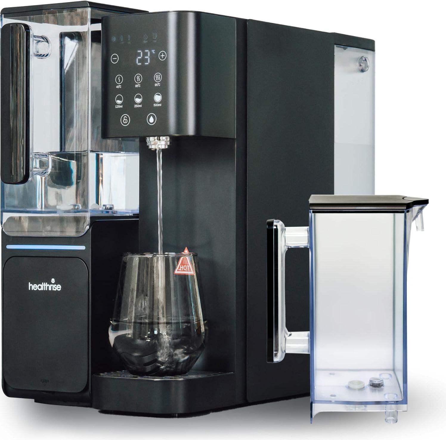 Health Rise Pure Water Pro | Umkehrosmose Wasserfilter | extra Karaffe | schadstofffreies Trinkwasser | Heißwasser | schwarz