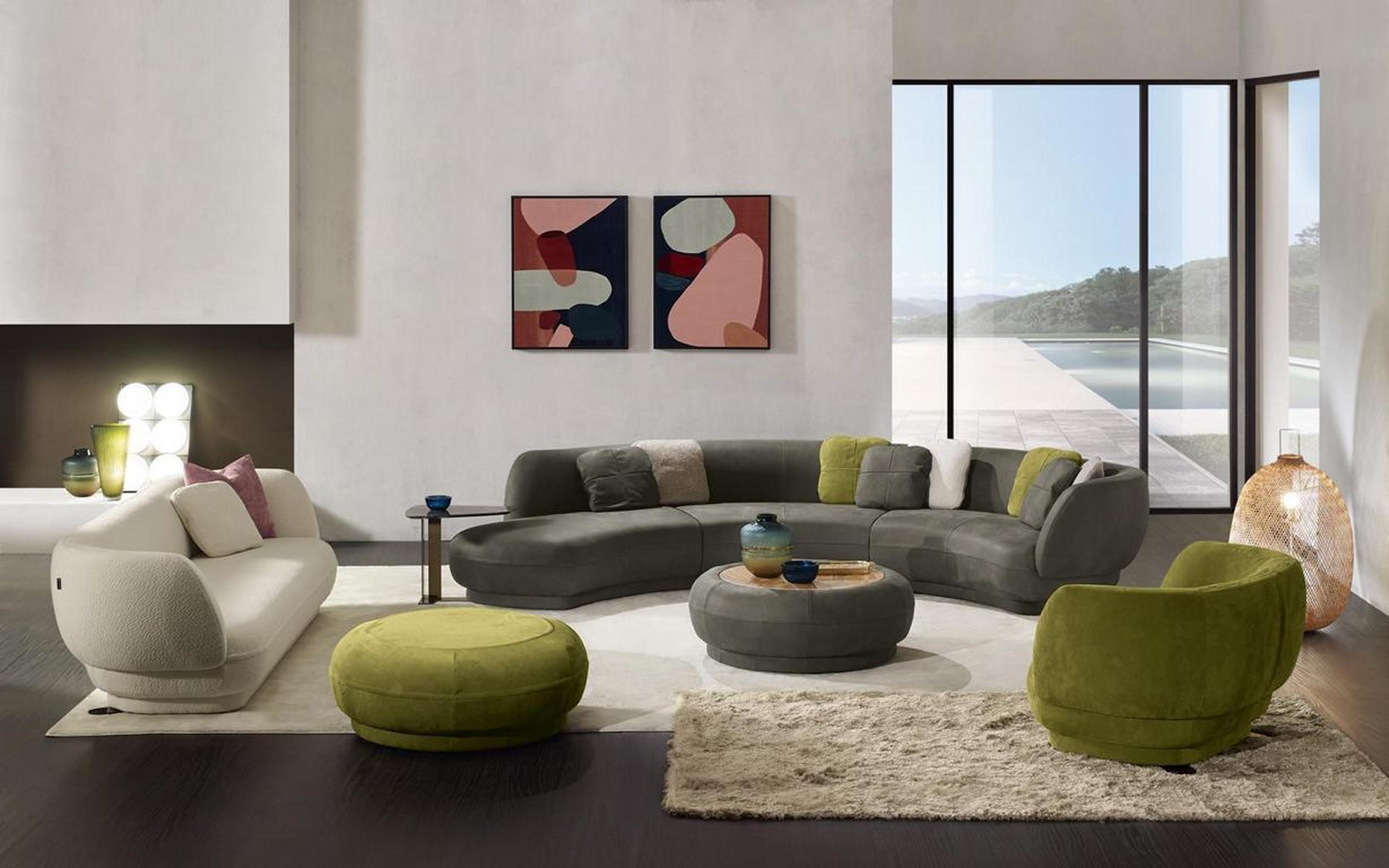 Rundsofa Eckcouch 6 Sitzer Couch Sofa Leder Luxus Möbel Wohnzimmer Rund Grau