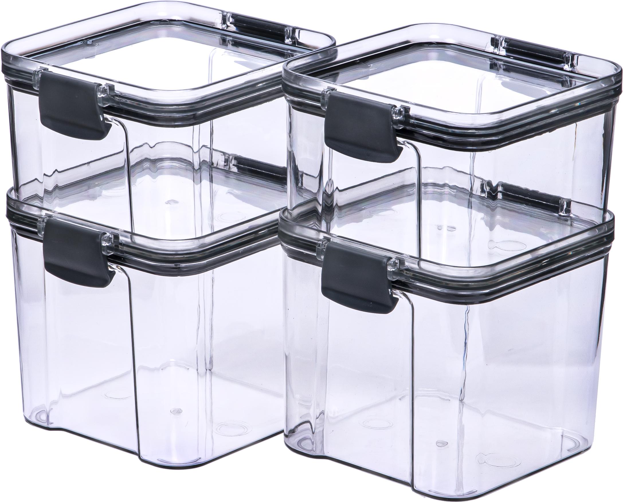 Krumble Vorratsgläser 4er-Set - 460 ml + 460 ml + 700 ml + 700 ml + 700 ml - Vorratsdose - Vorratsgläser - Mit Deckel - Vorratsgläser - Kunststoff - Transparent - Schwarz