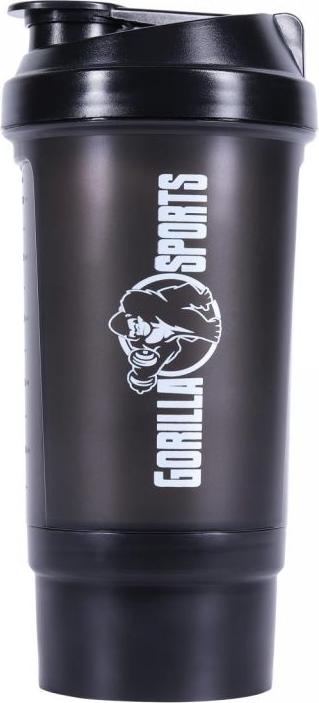 GORILLA SPORTS® Protein Shaker - 500ml, mit Pulverfach und Sieb, BPA frei, für Cremige Klumpenfreie, Mikrowellen Geeignet, Schwarz - Proteinshake, Eiweiß Shake, Trinkflasche, Shaker Becher 101174-00019-0136