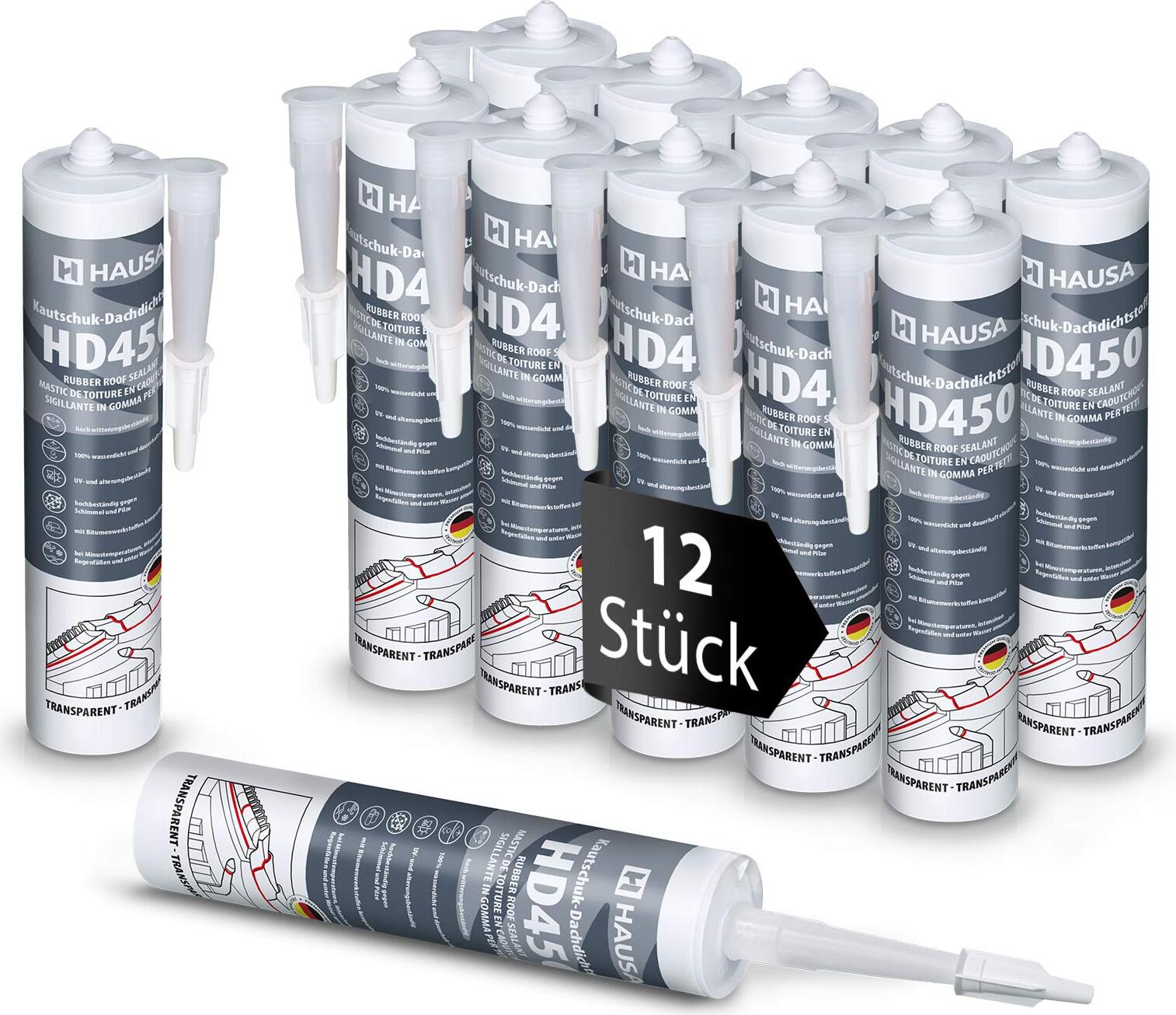 Hausa Kautschuk Dachdichtstoff HD450 Transparent 12x 300ml