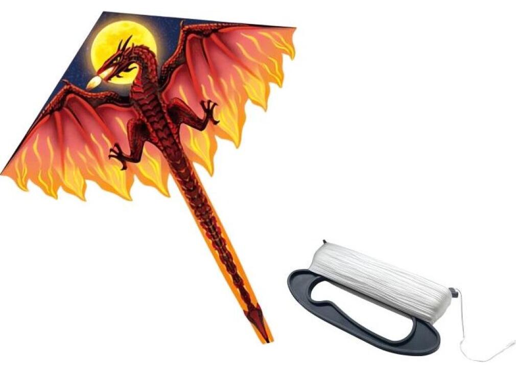 Leantoys Großer Drachendrachen, rot, langer Schwanz, 170 cm x 130 cm 16696