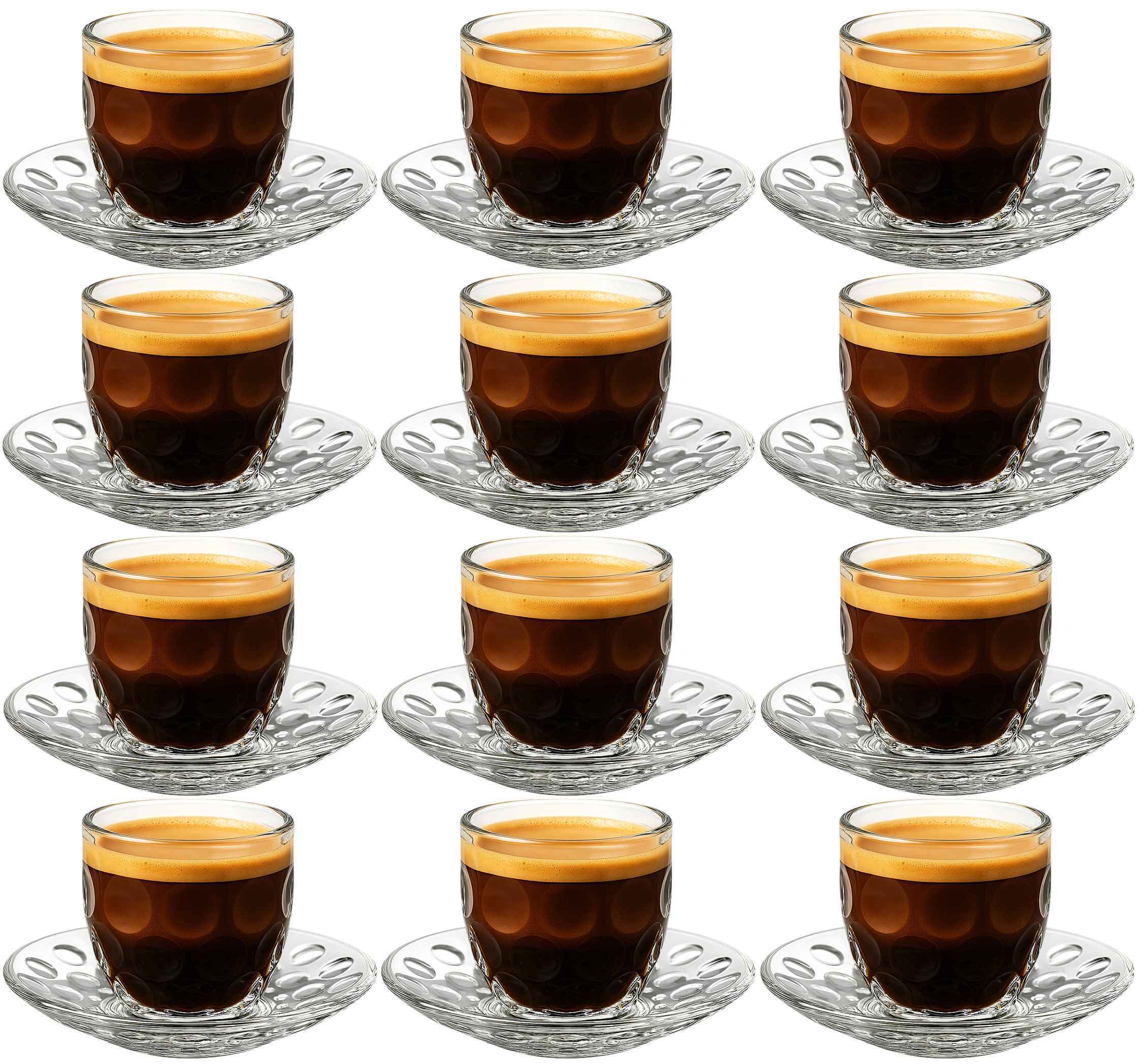 My-goodbuy24 Espressotassen Glas 12er Set mit Untertasse Espresso Gläser Tassen Espressoglas