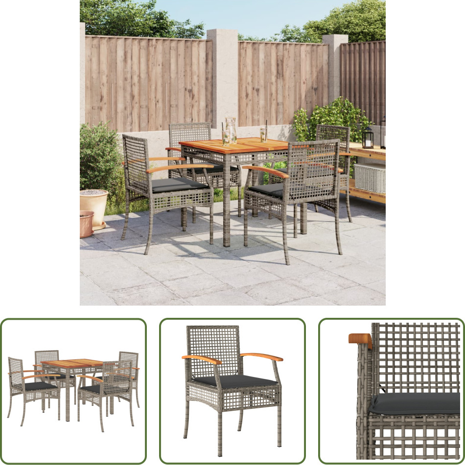The Living Store 5-dielny záhradný jedálenský set s vankúšmi sivý polyratan
