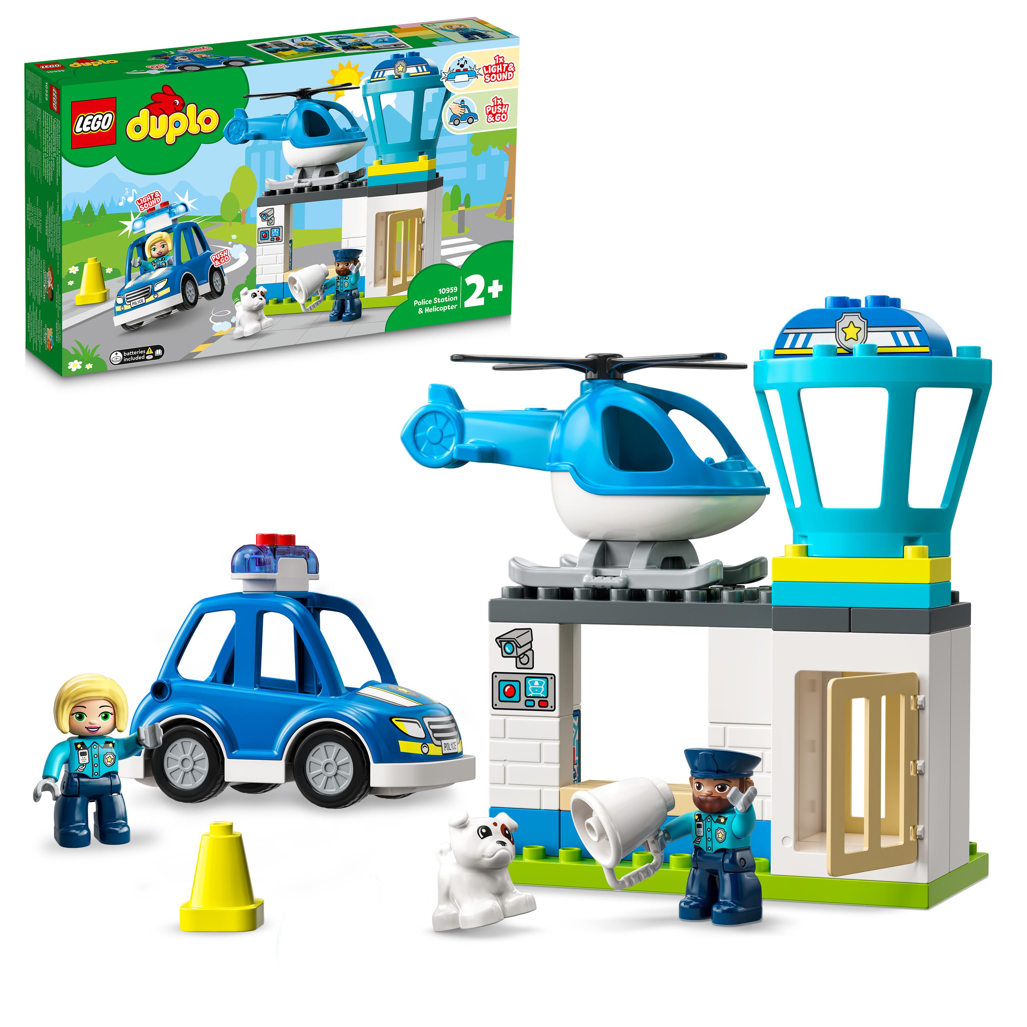 LEGO 10959 DUPLO Polizeistation mit Hubschrauber und Polizeiauto, Polizei Spielzeug für Kleinkinder ab 2 Jahre, Lernspielzeug